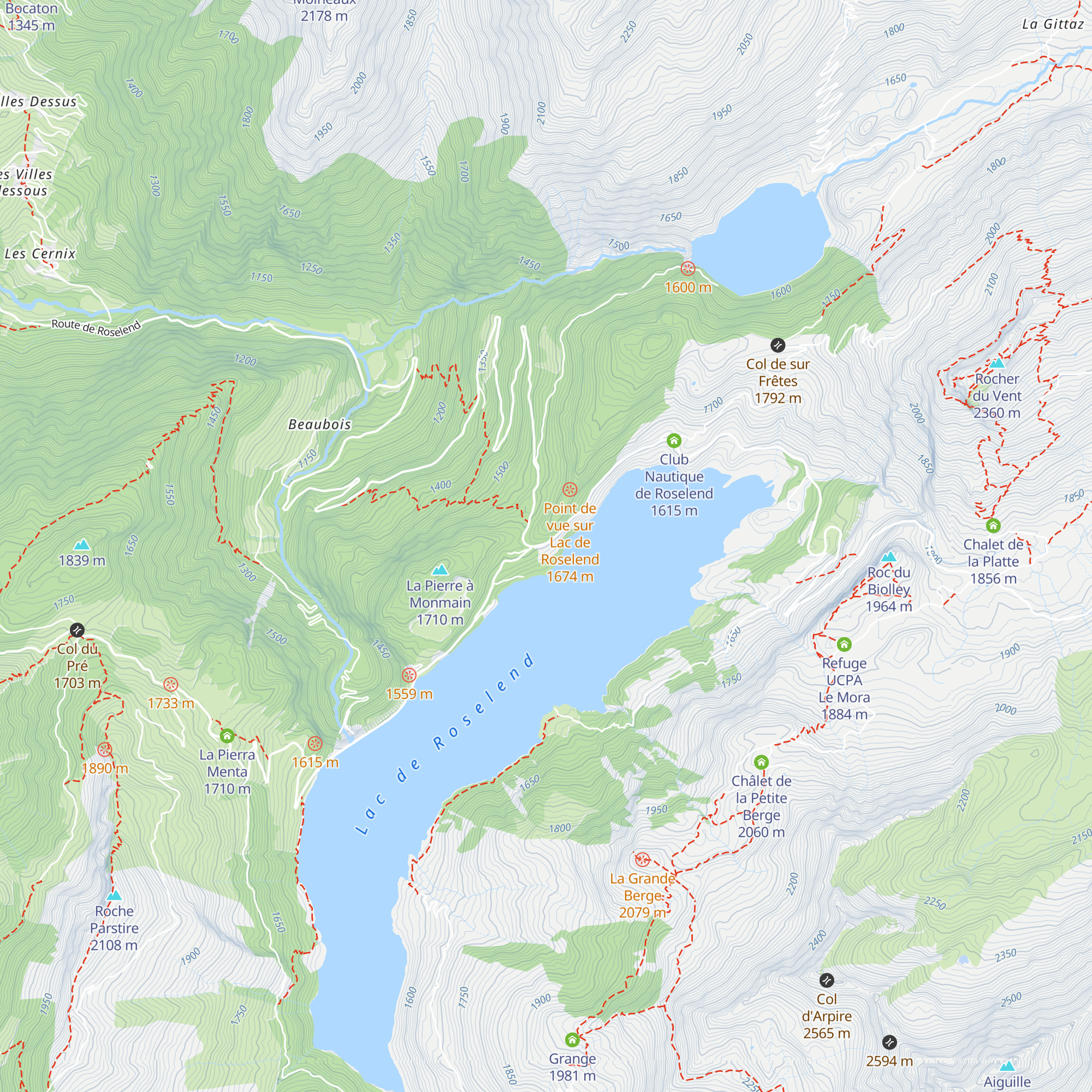 Chalet de Roselend map