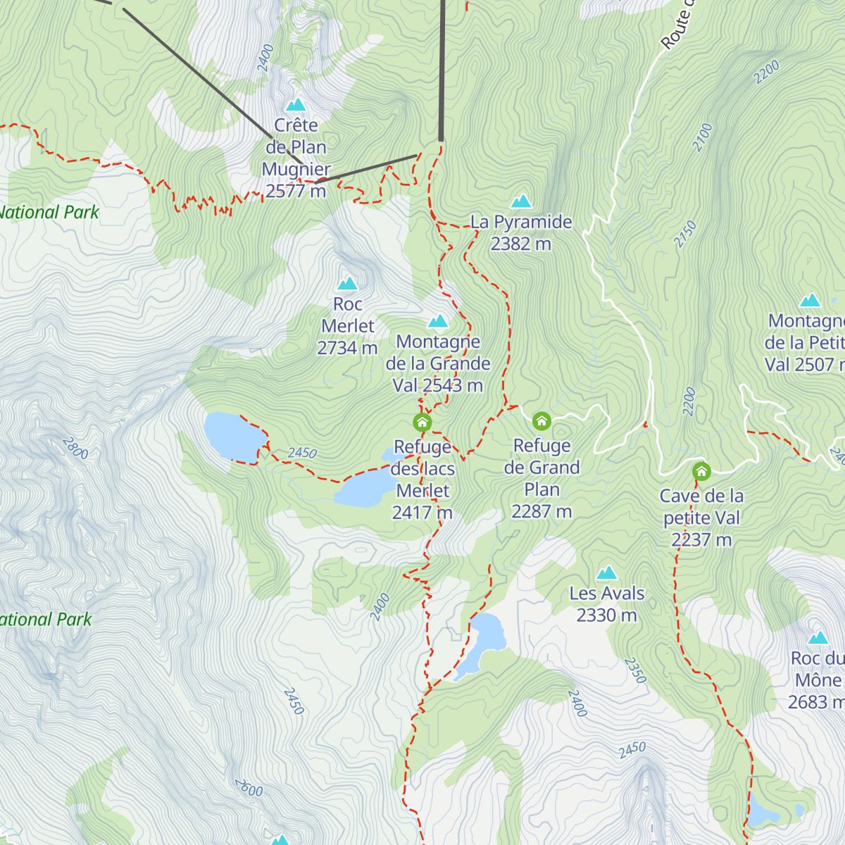 Refuge des lacs Merlet map