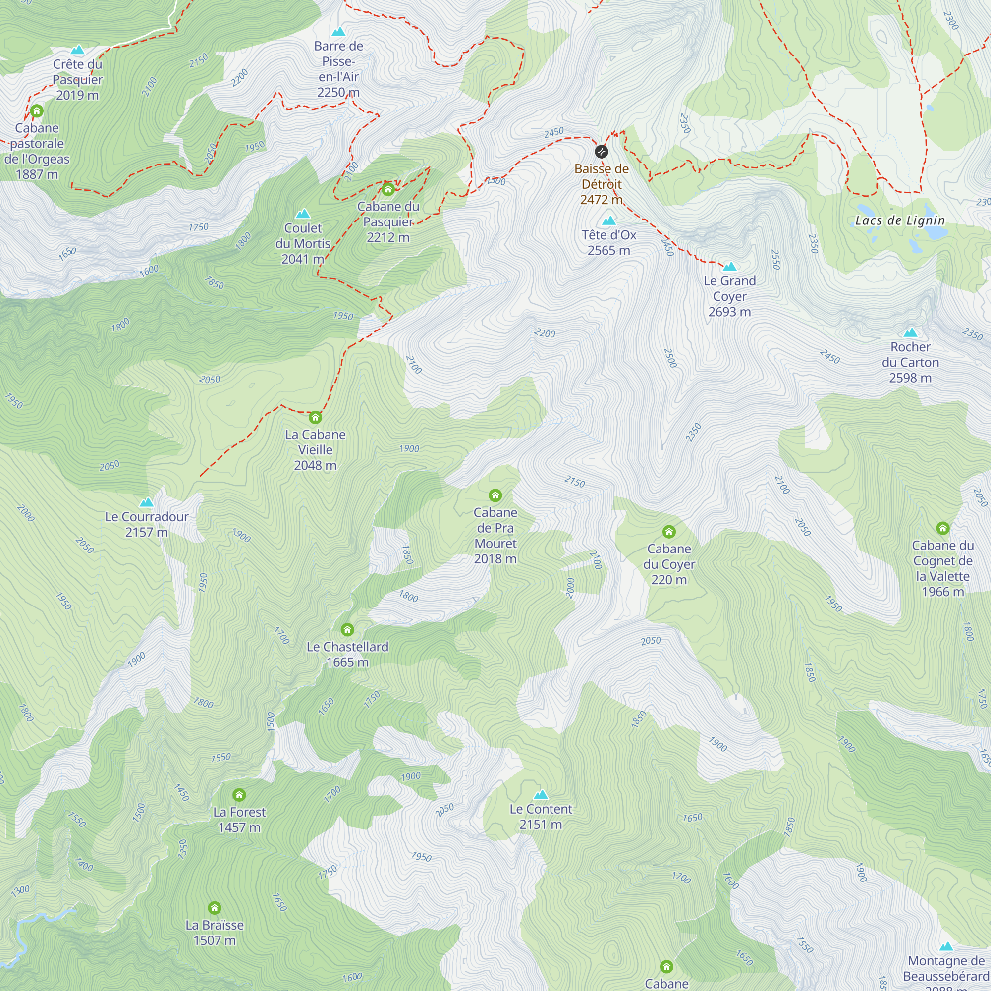 Cabane de Pra Mouret map