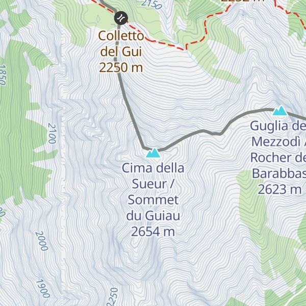 Map of Cima della Sueur / Sommet du Guiau