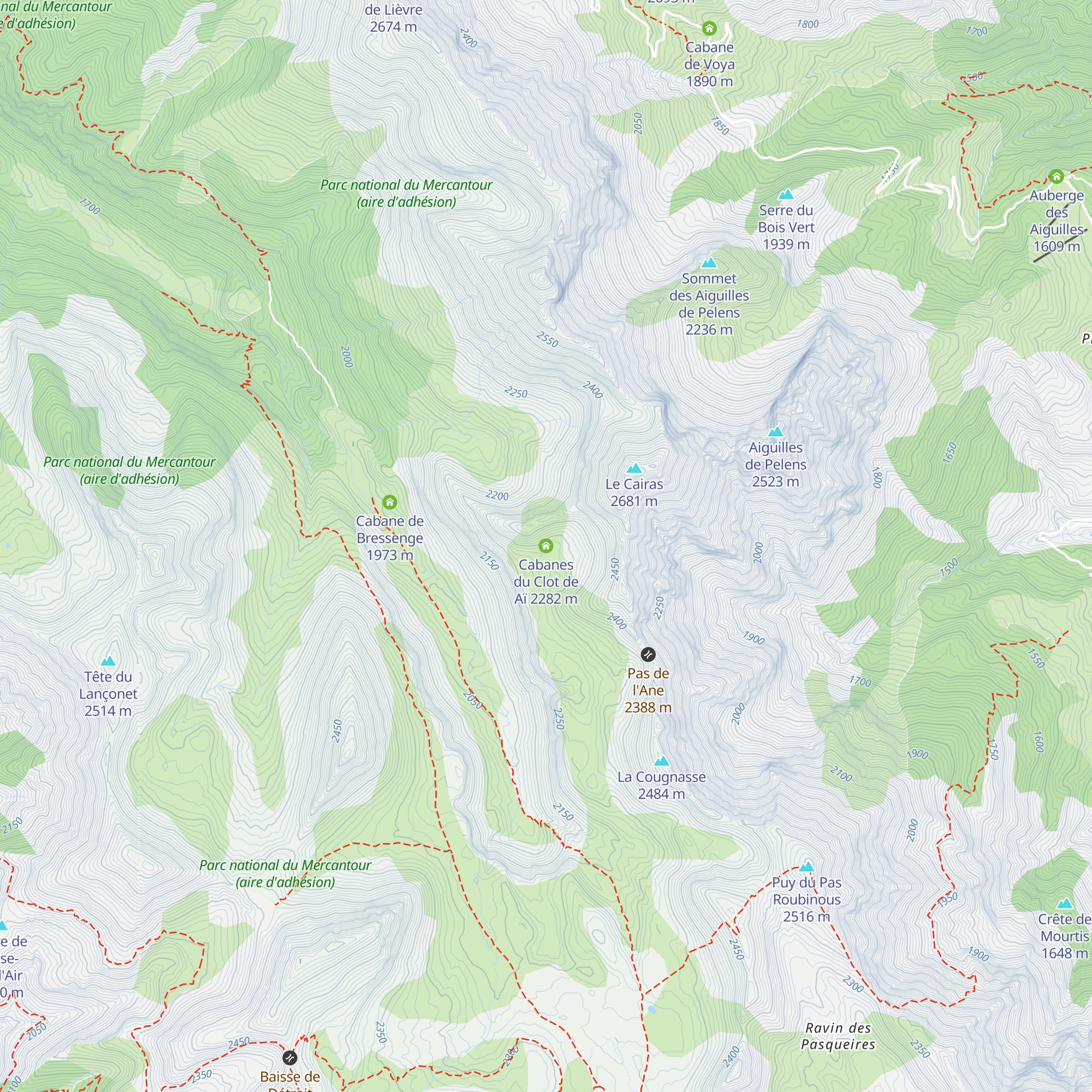 Cabanes du Clot de Aï map