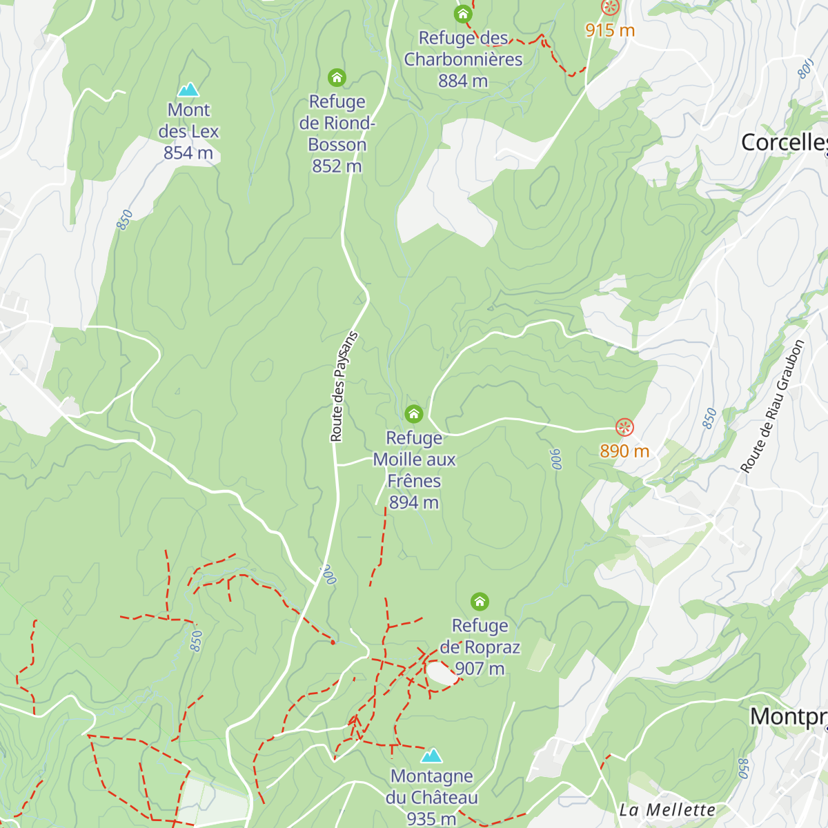 Refuge Moille aux Frênes map