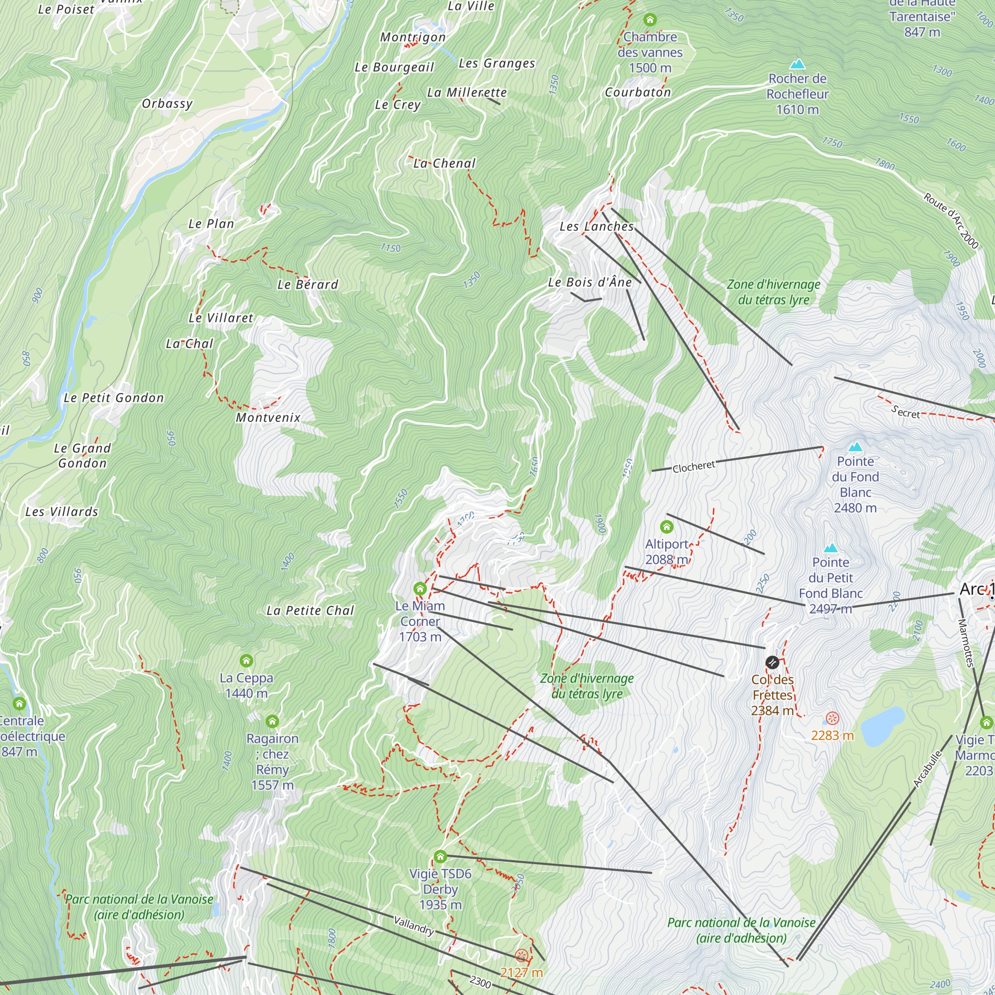 Centre routier départemental Arc 1800 map