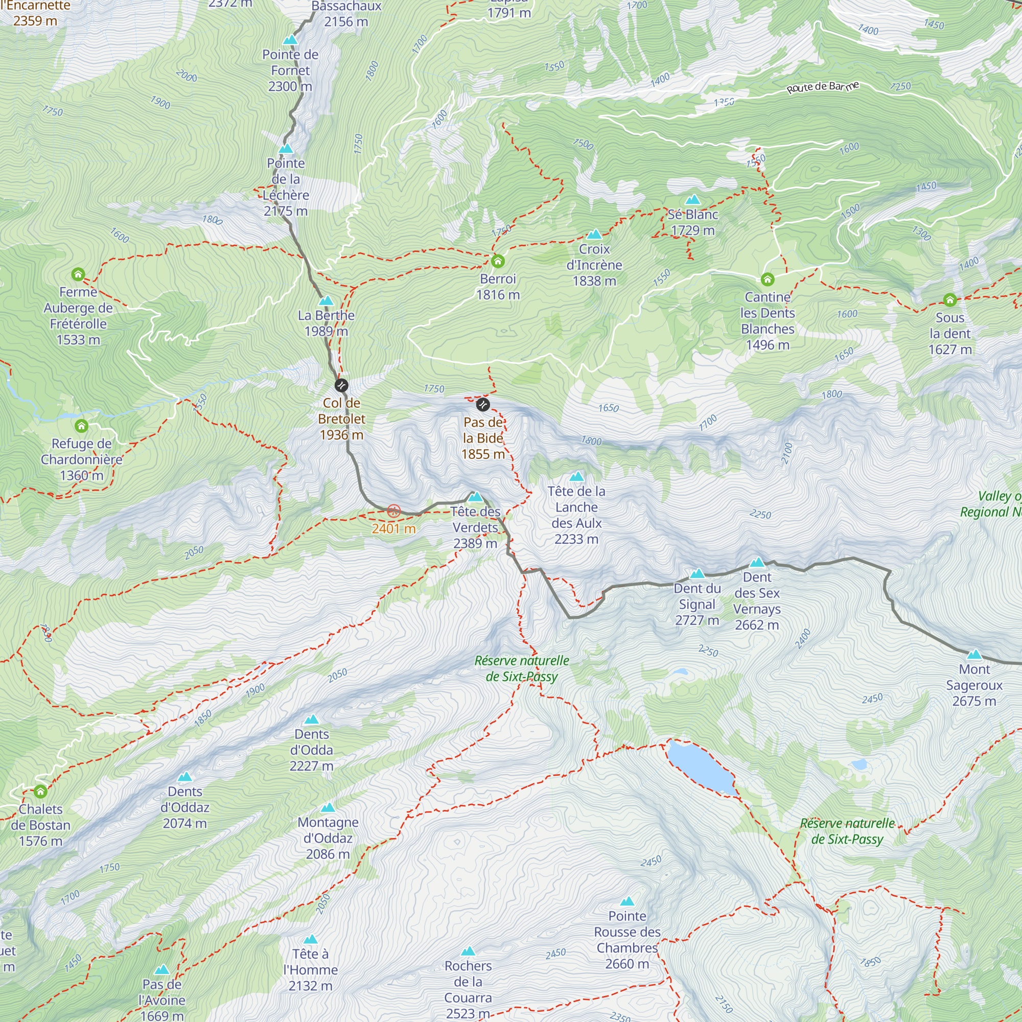 Cabane du col de Bostan map