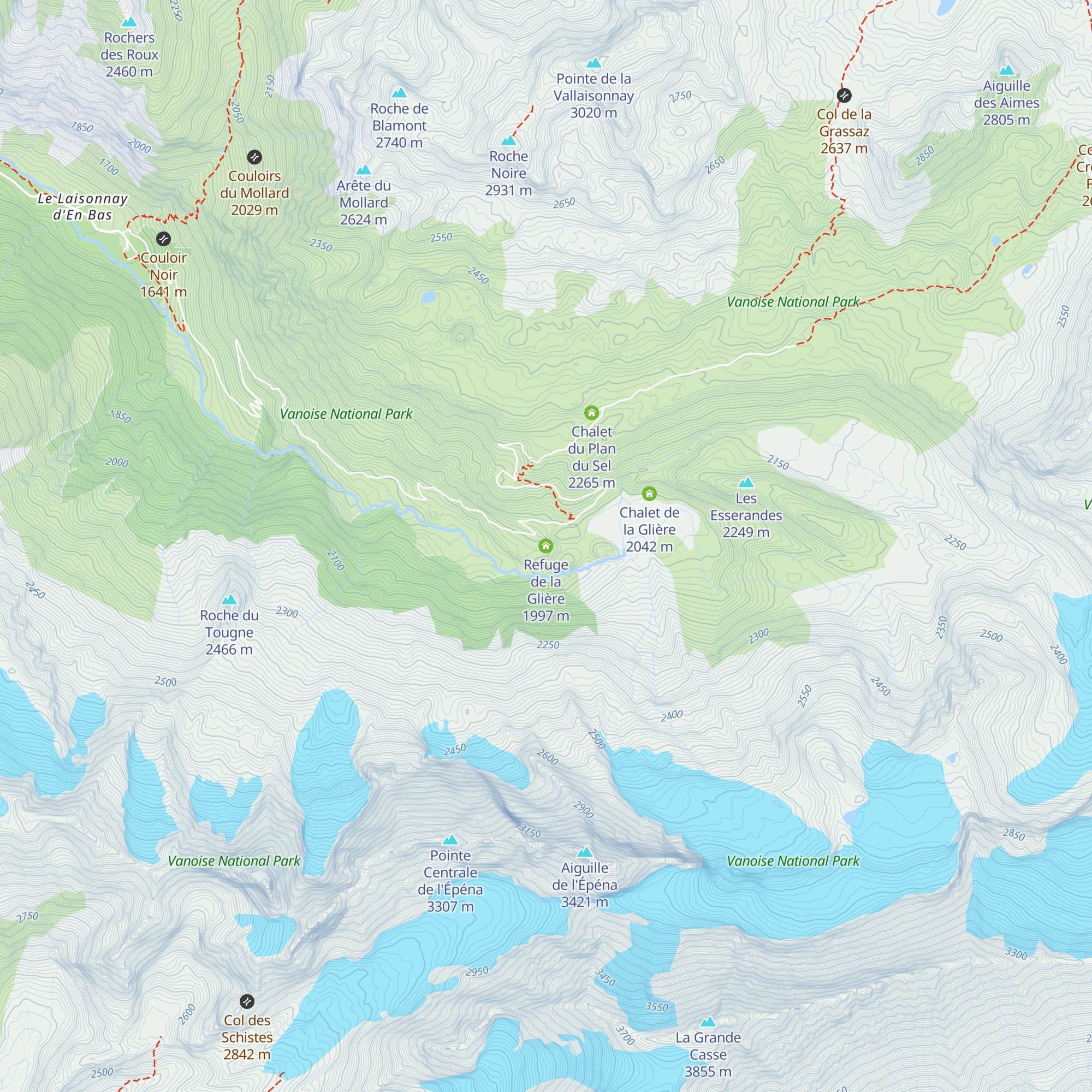 Refuge de la Glière map