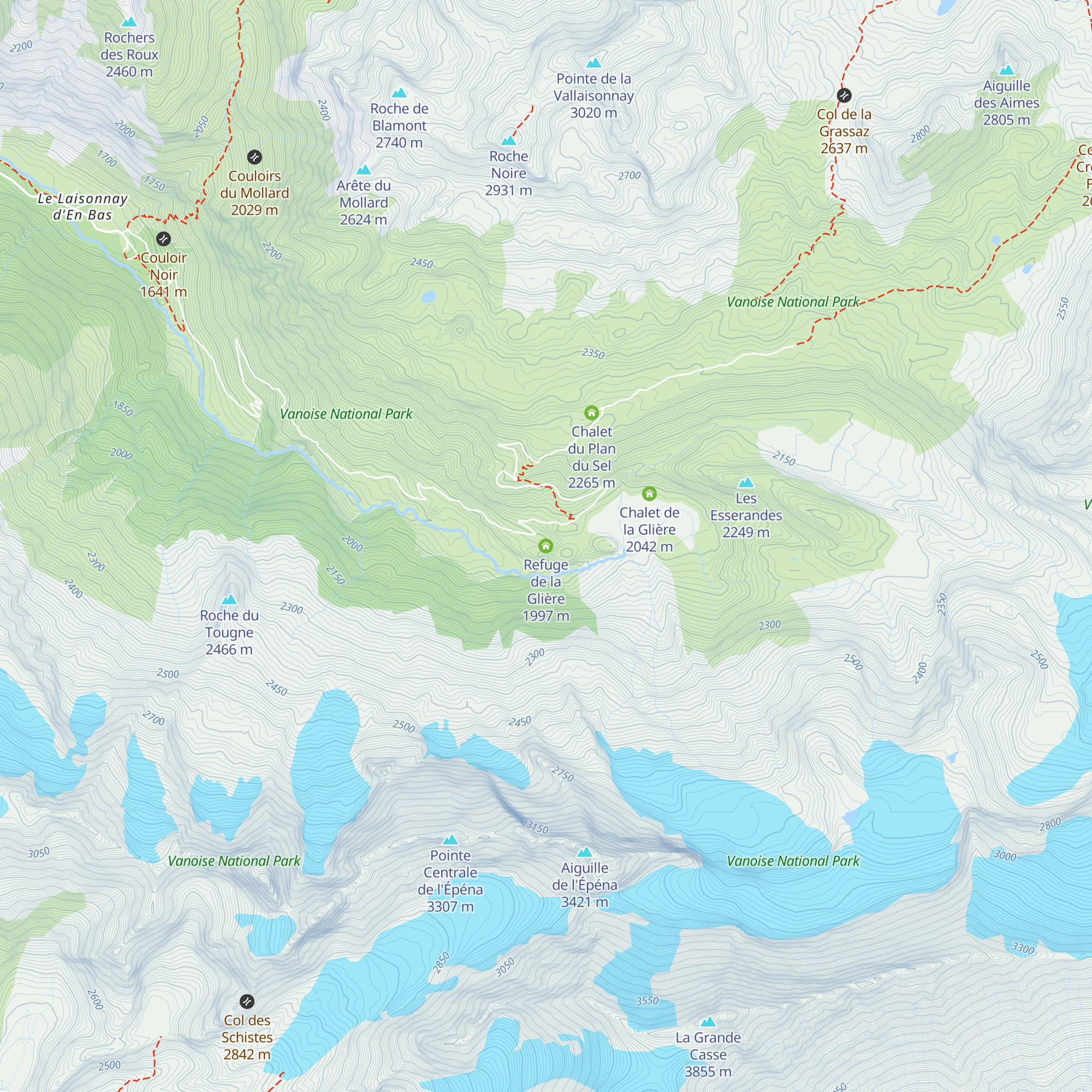 Refuge de la Glière map