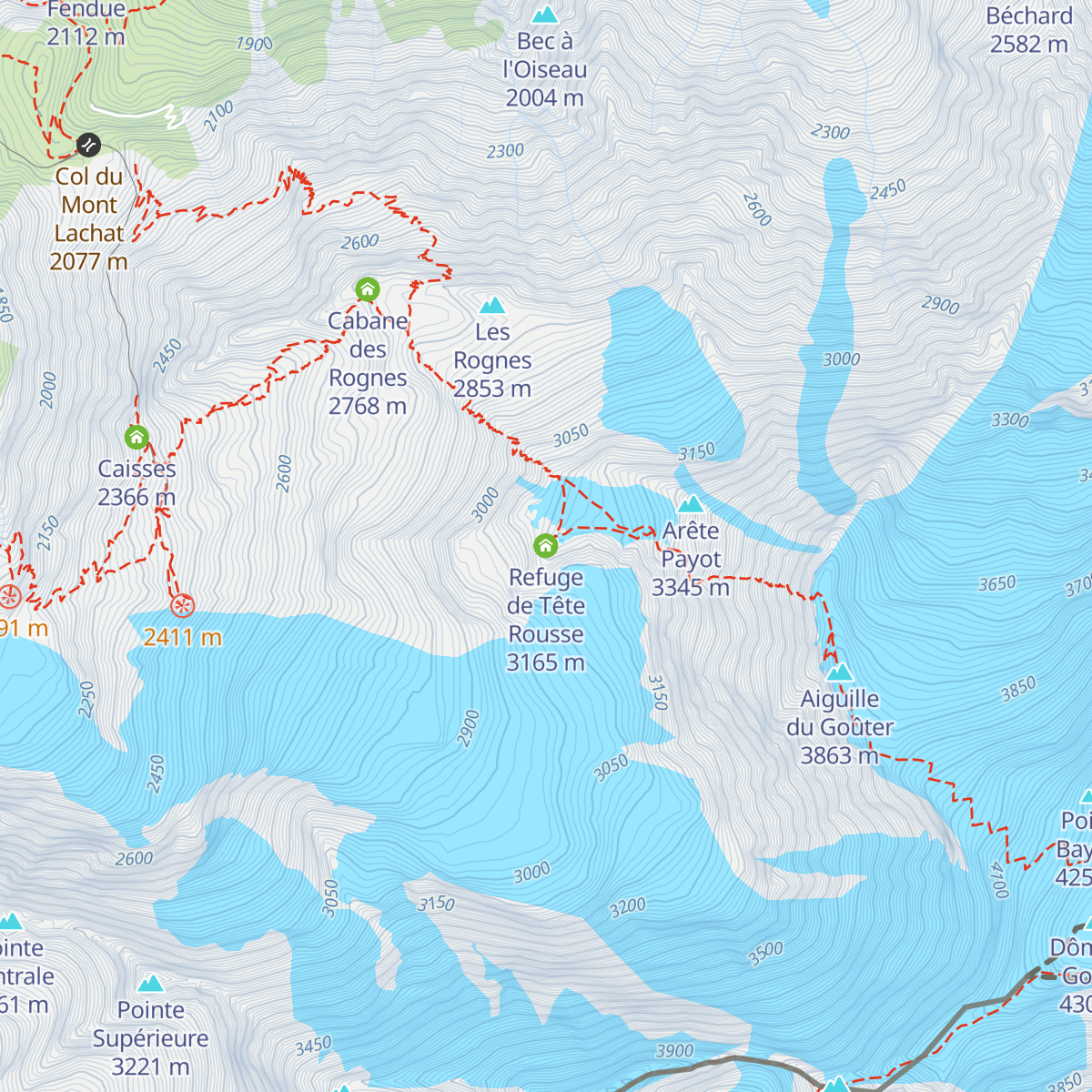 Refuge de Tête Rousse map