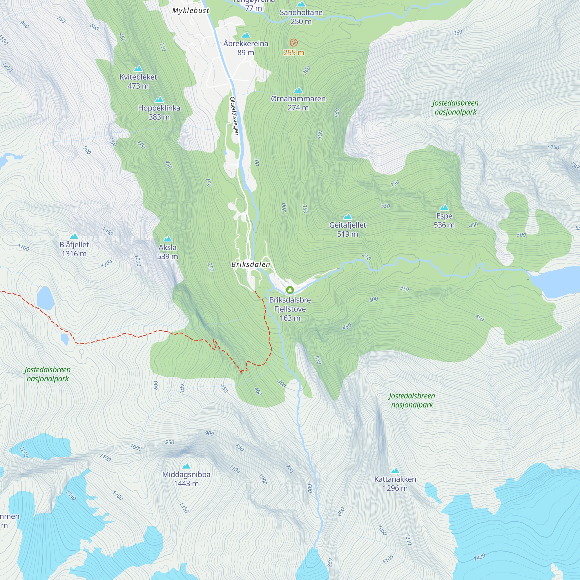 Briksdalsbre Fjellstove map