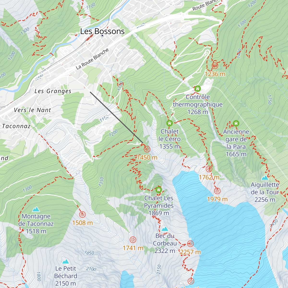Chalet du Glacier des Bossons map