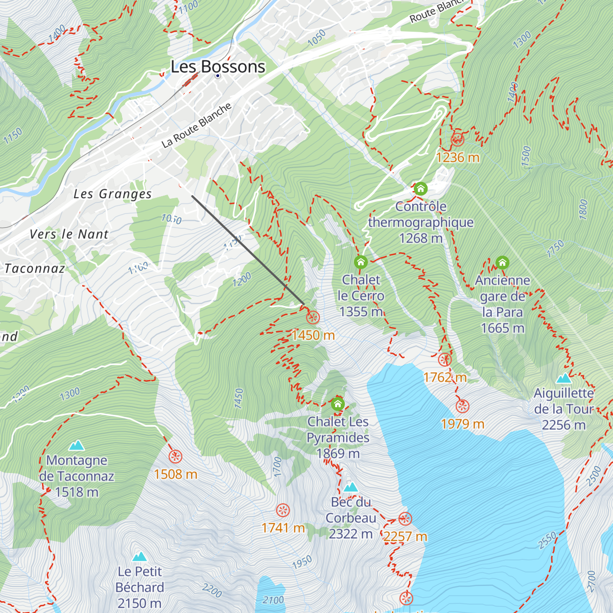 Chalet du Glacier des Bossons map