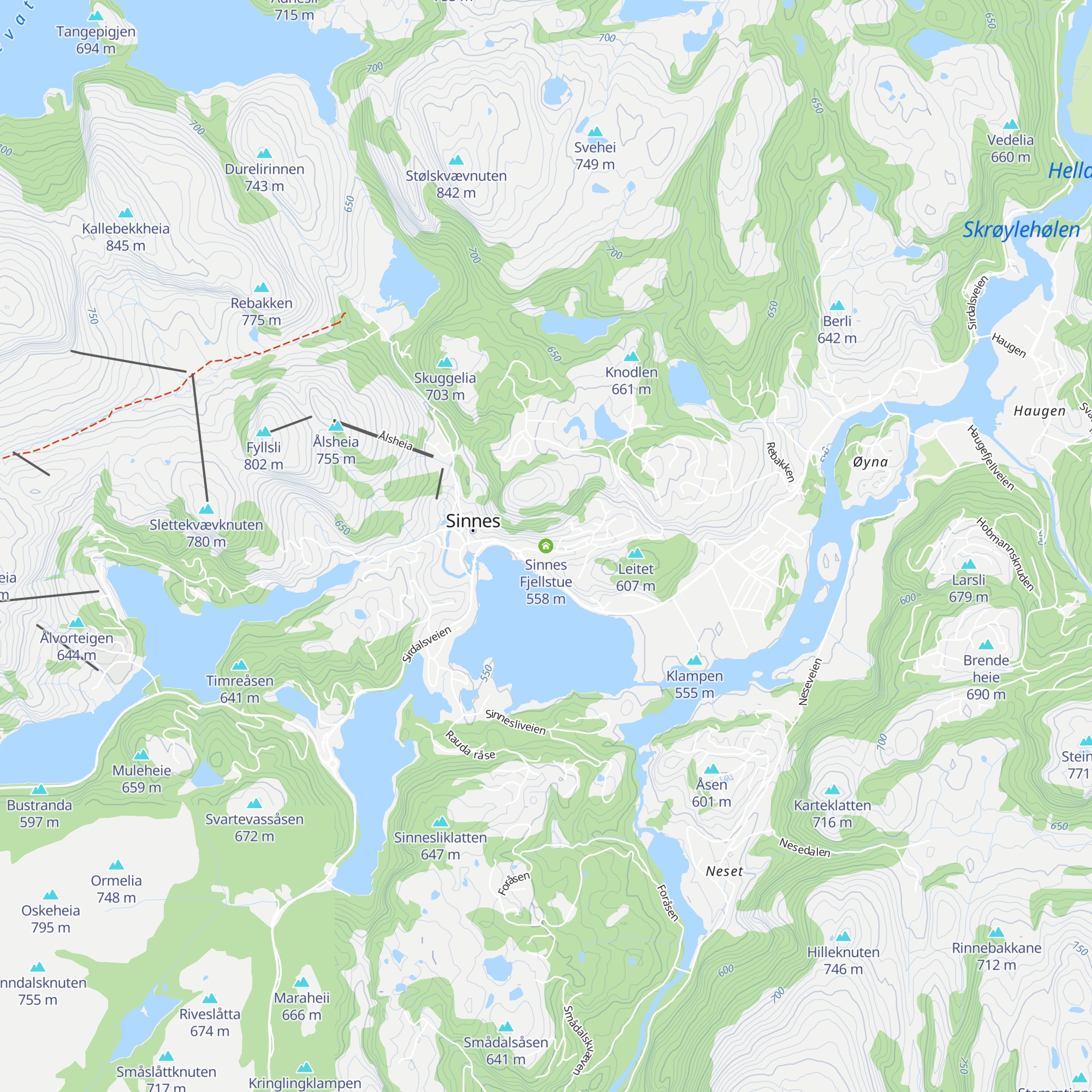 Sinnes Fjellstue map
