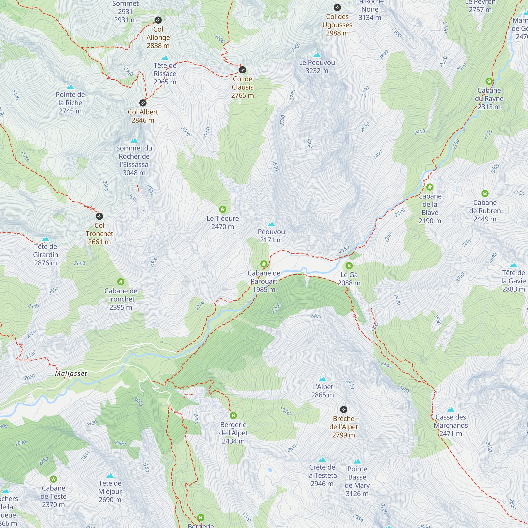 Cabane de Parouart map