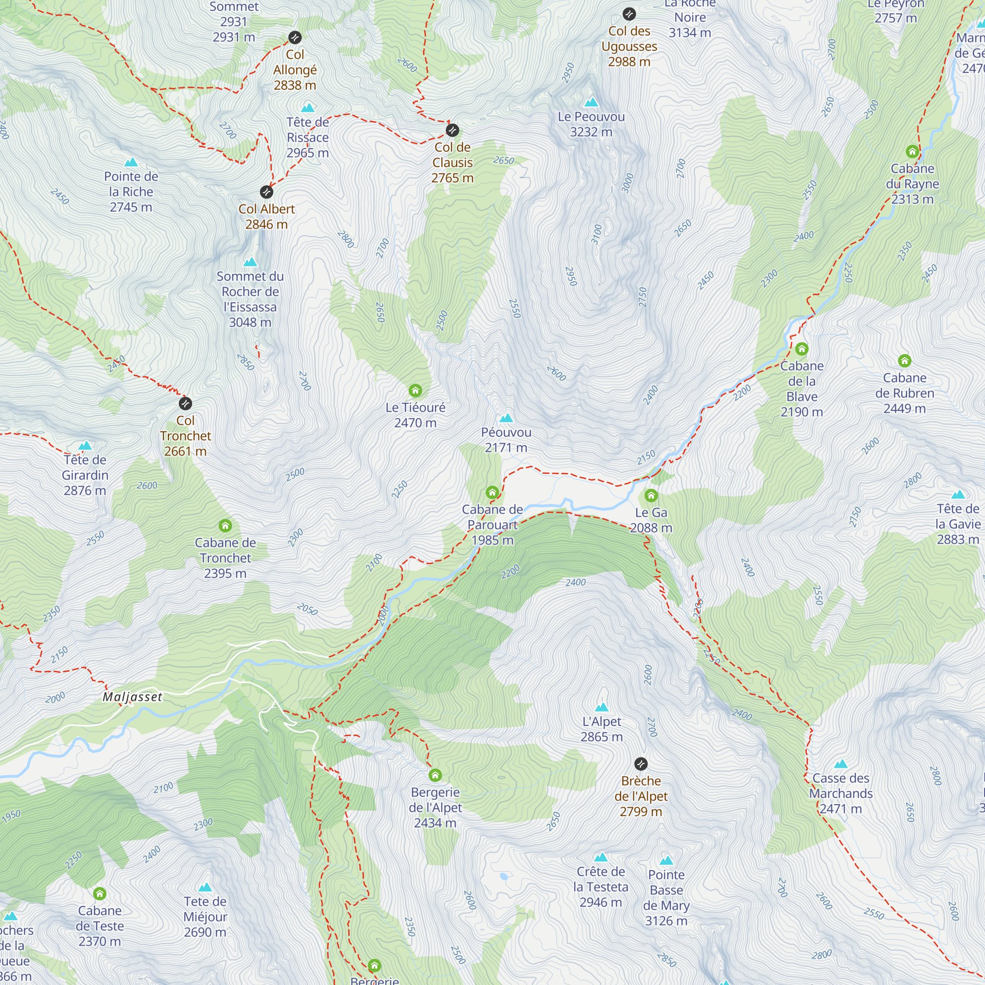 Cabane de Parouart map