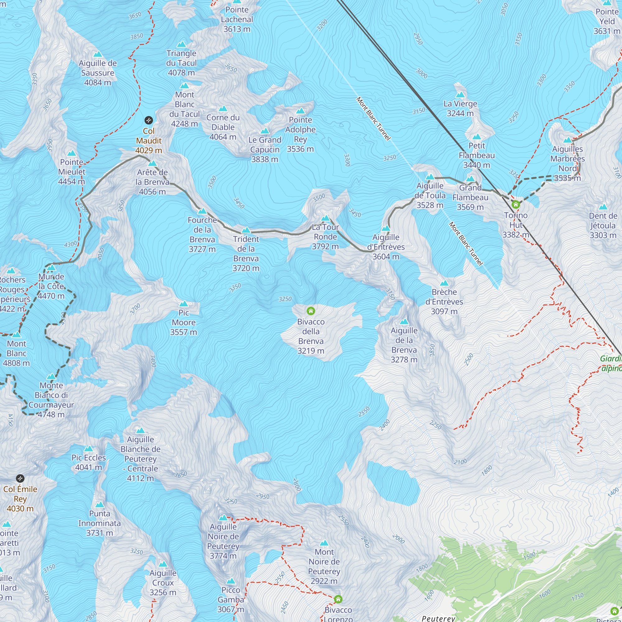 Bivacco della Brenva map