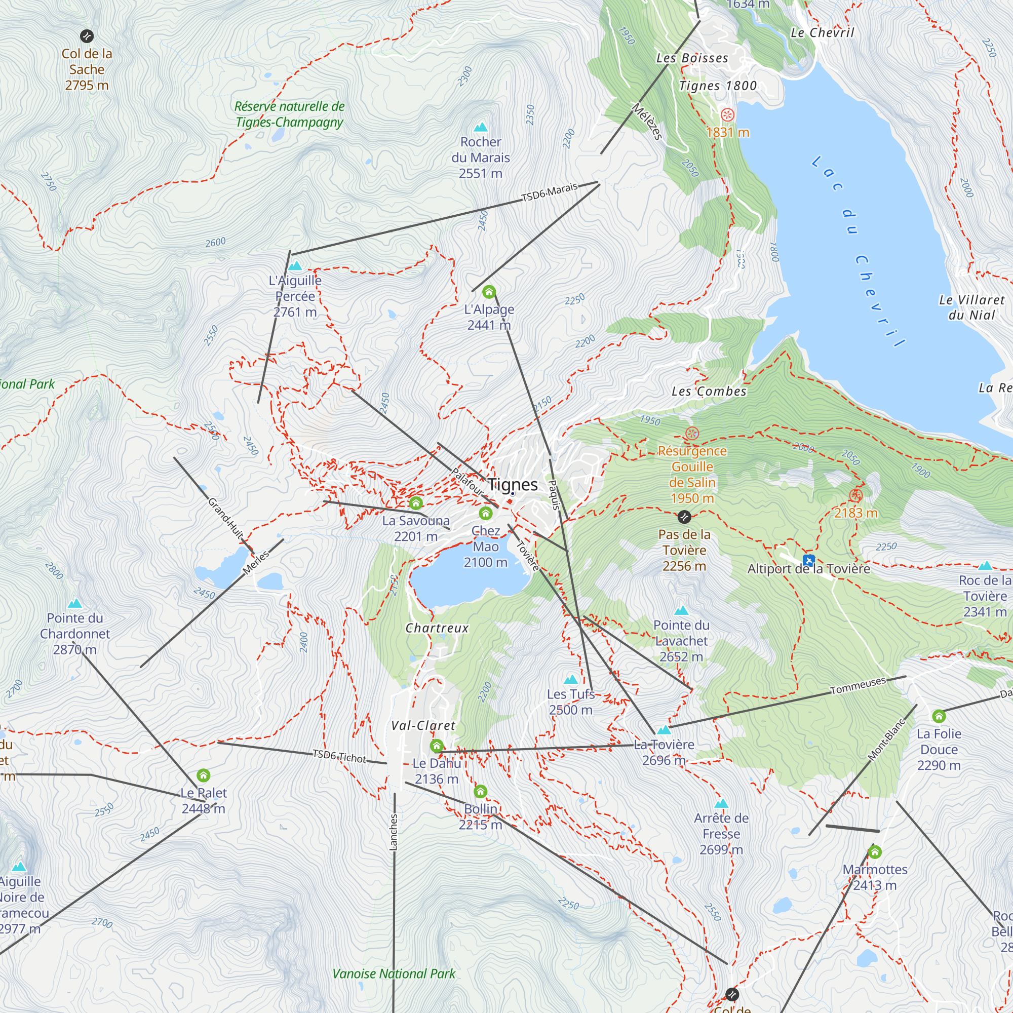 Maison de Tignes le lac map