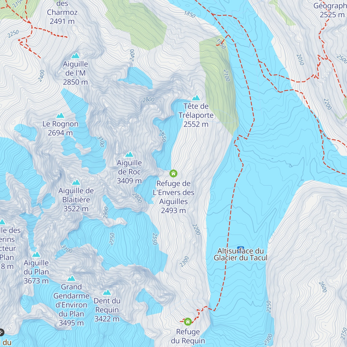 Refuge de L'Envers des Aiguilles map