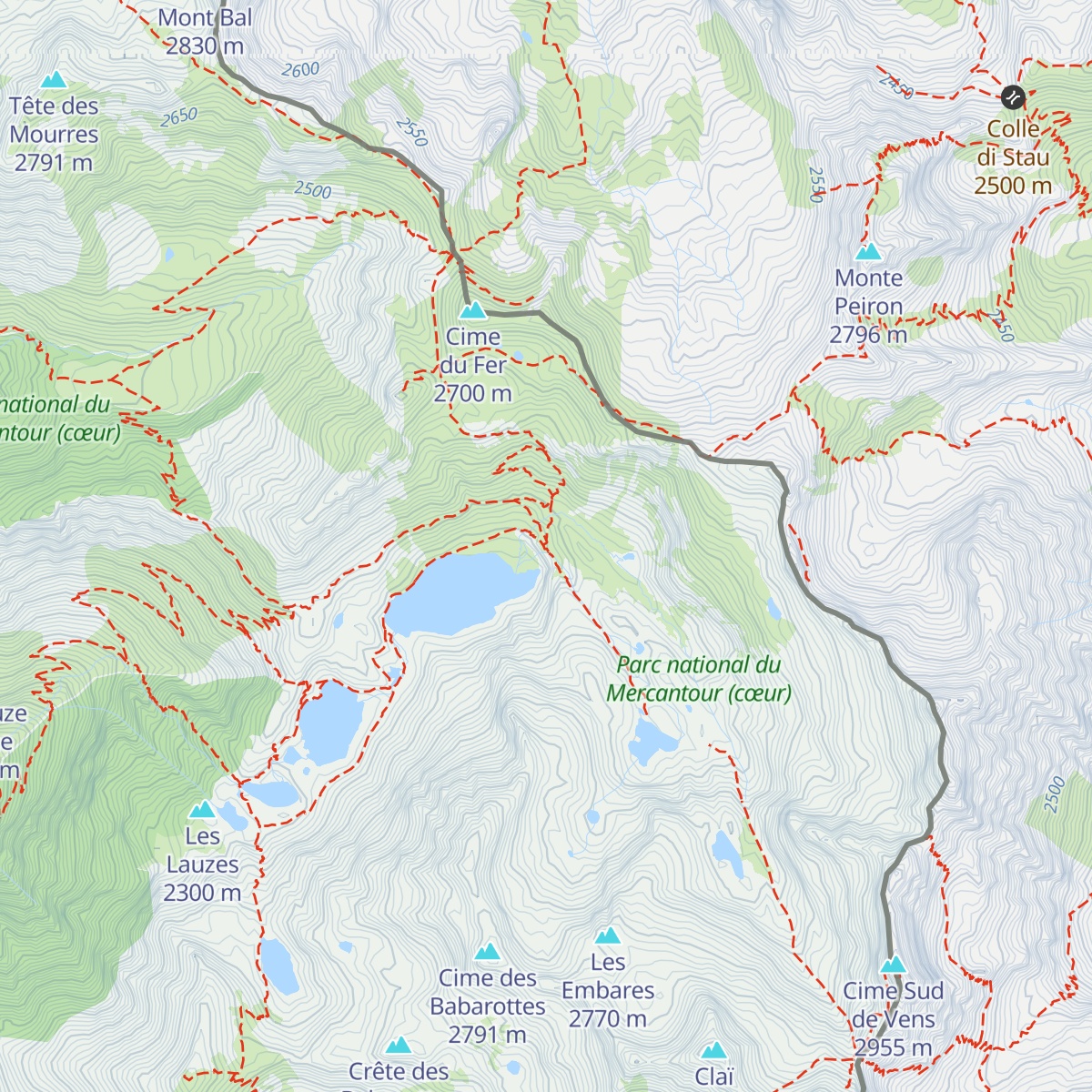 Refuge des Lacs de Vens map