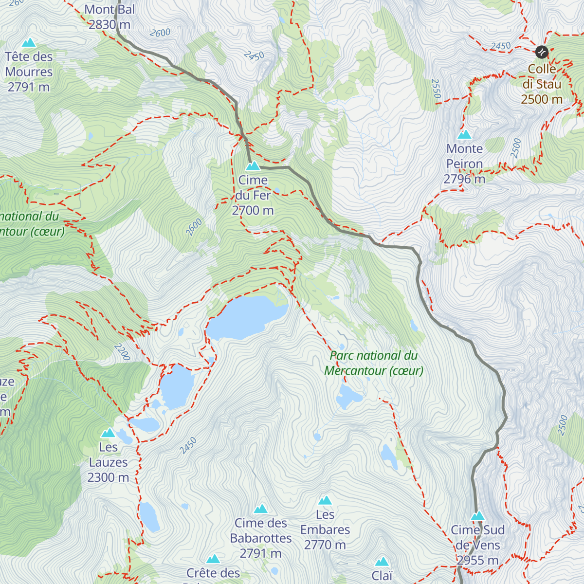 Refuge des Lacs de Vens map