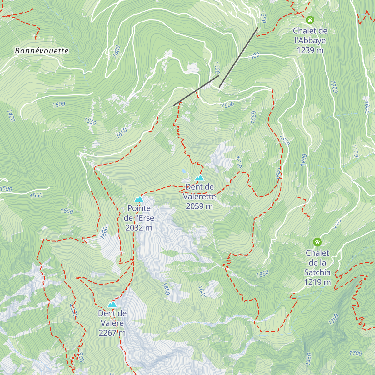 Refuge de Valerette map
