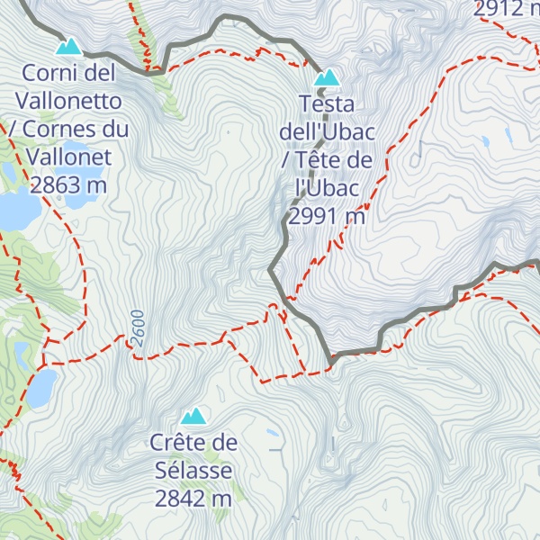 Map of Testa Rossa / Tête Rousse