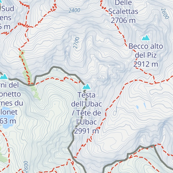 Map of Testa dell'Ubac / Tête de l'Ubac