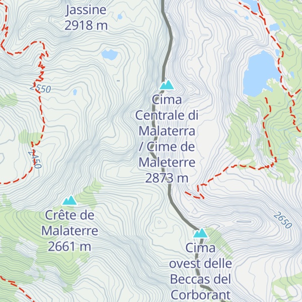 Map of Cima Sud di Malaterra / Cime Sud de Maleterre