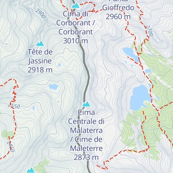 Map of Cima Nord di Malaterra / Cime Nord de Maleterre