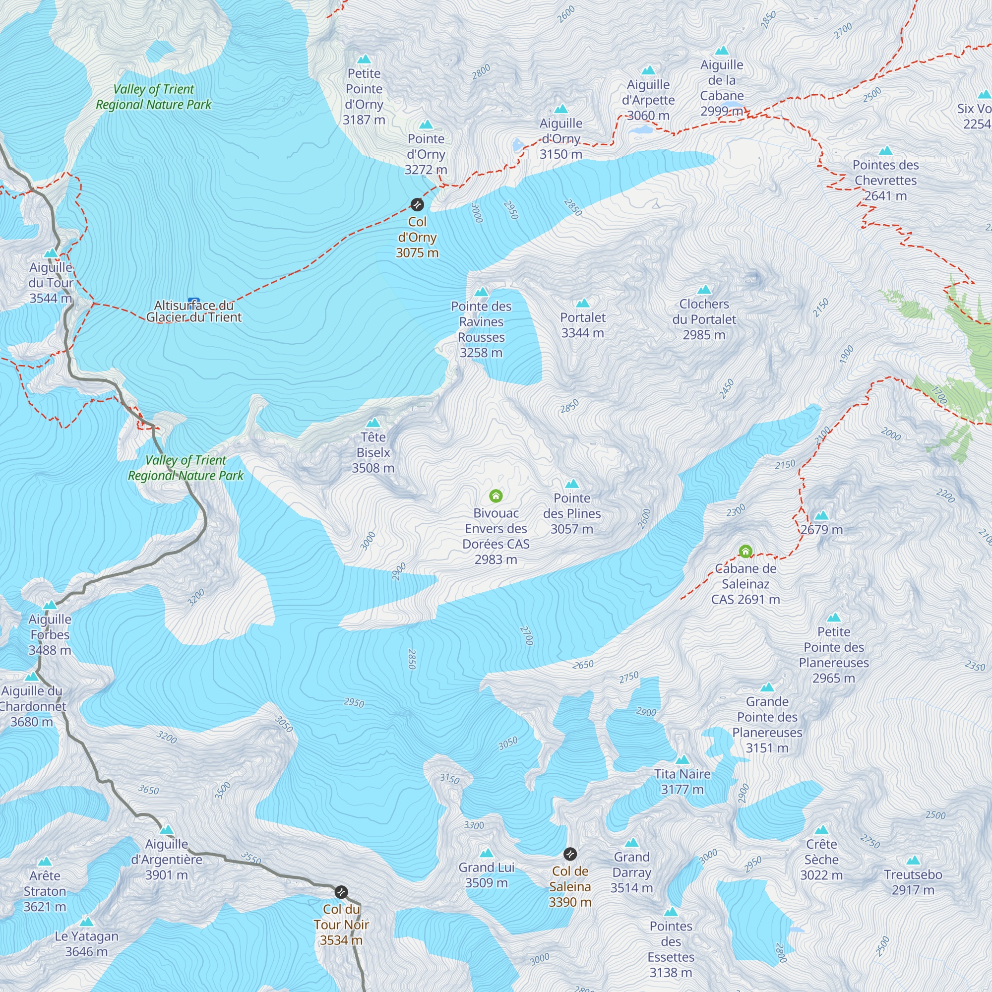 Bivouac Envers des Dorées CAS map