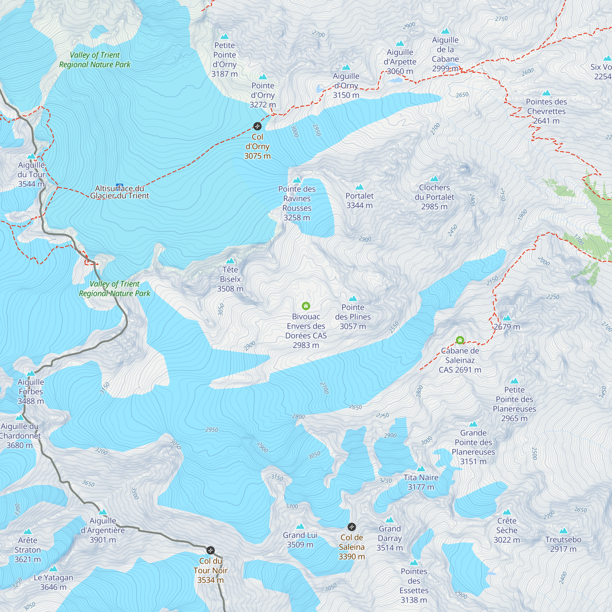 Bivouac Envers des Dorées CAS map