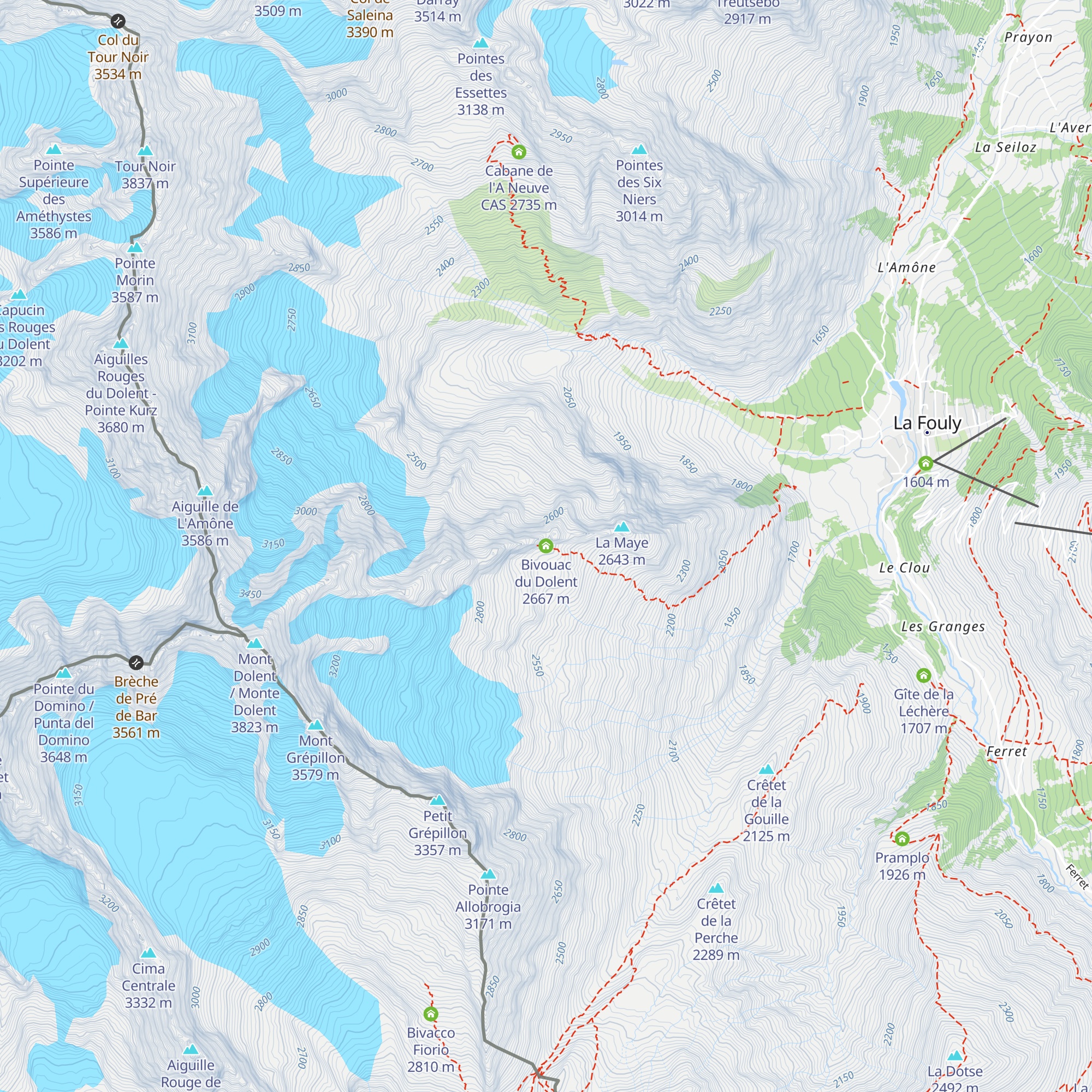 Bivouac du Dolent map