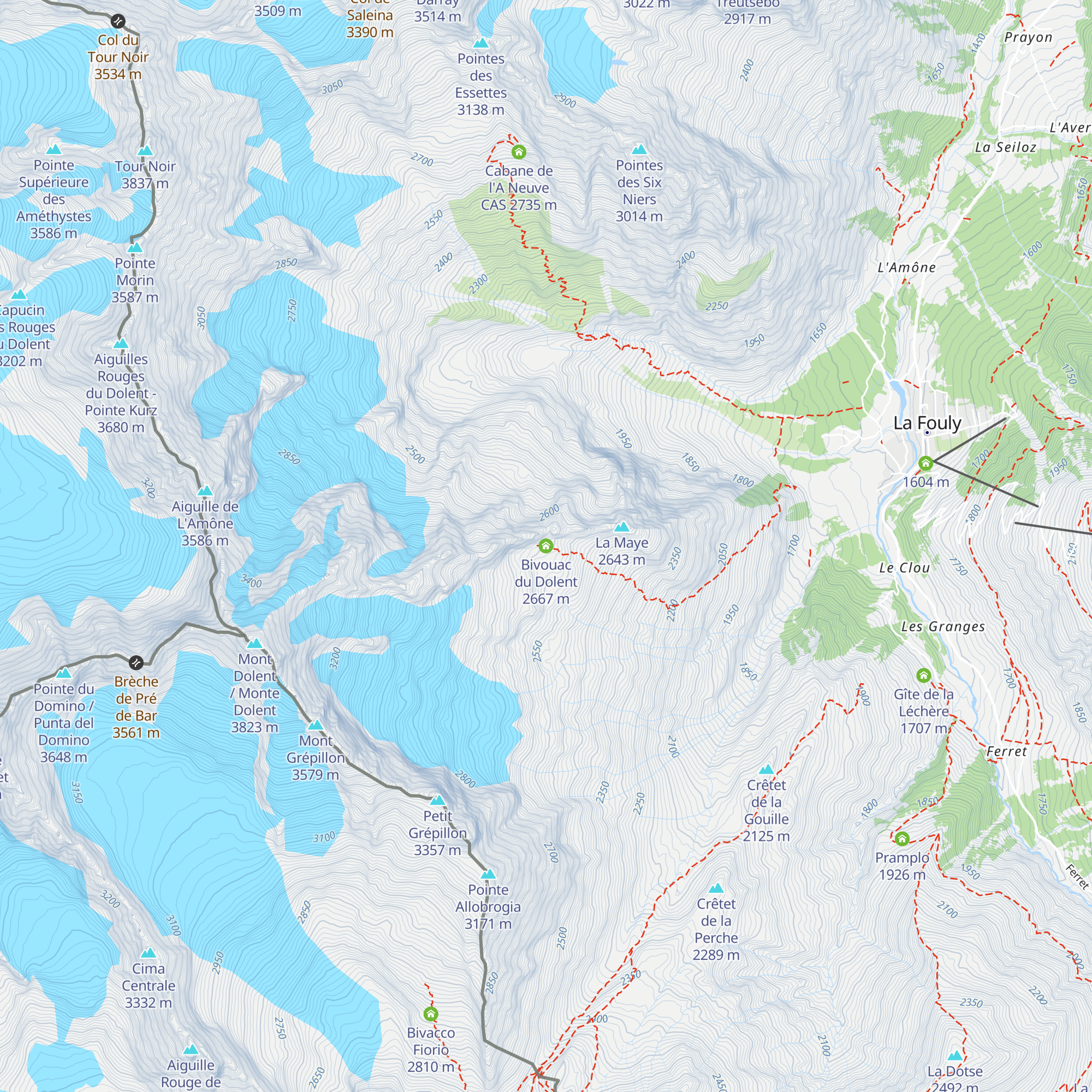 Bivouac du Dolent map