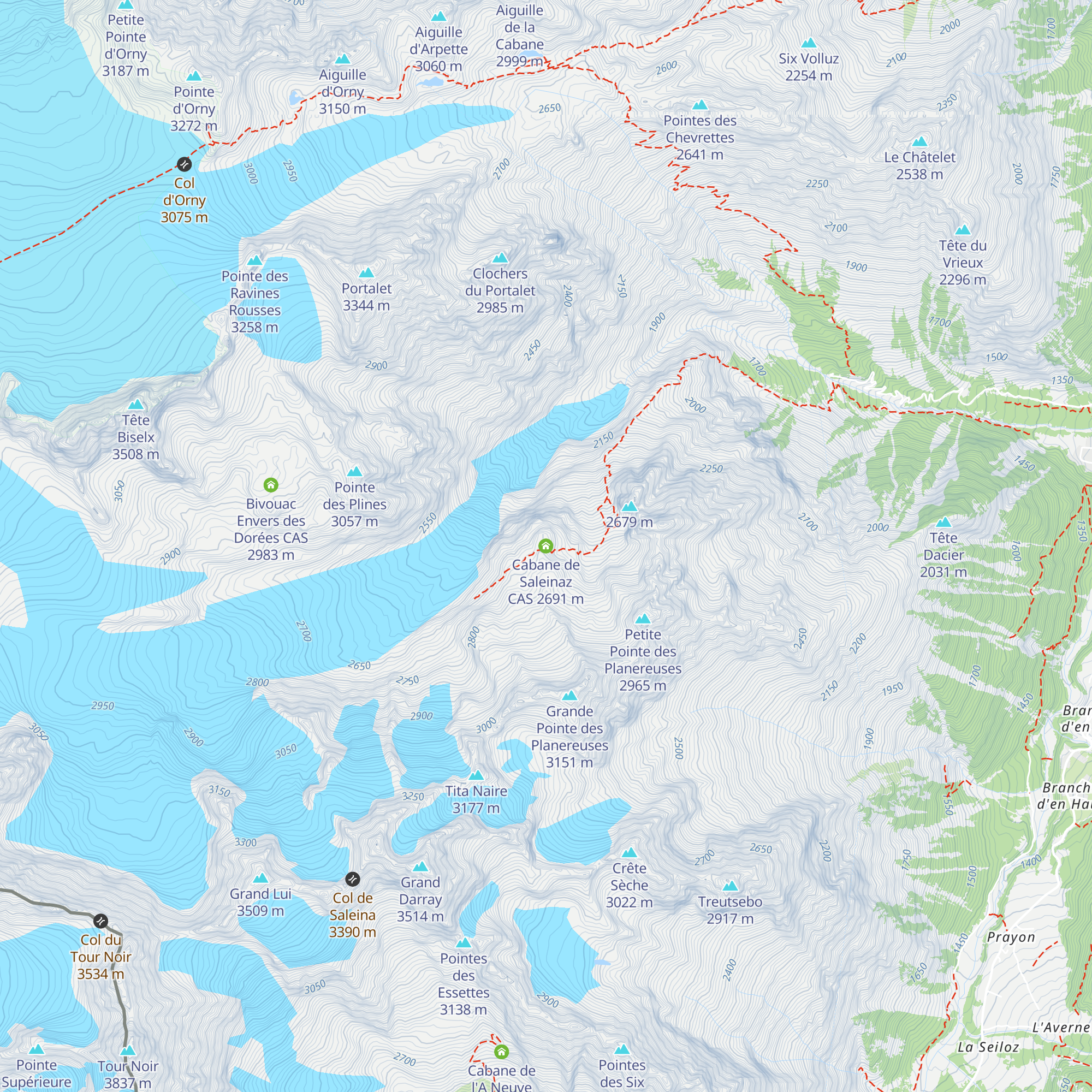 Cabane de Saleinaz CAS map