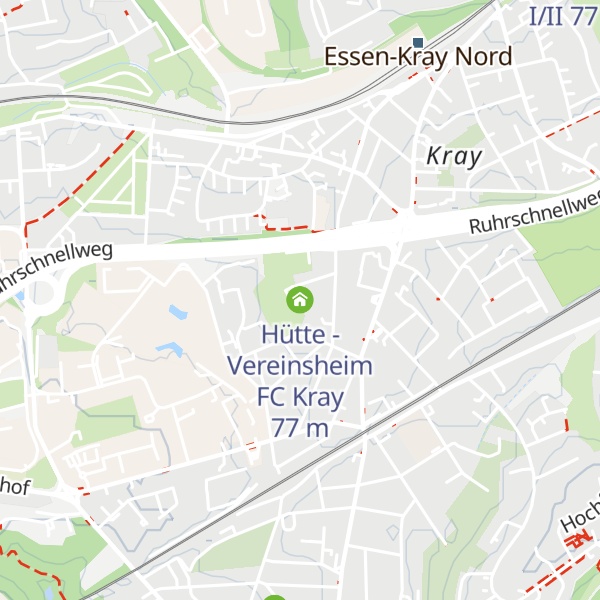 Map of Hütte - Vereinsheim FC Kray
