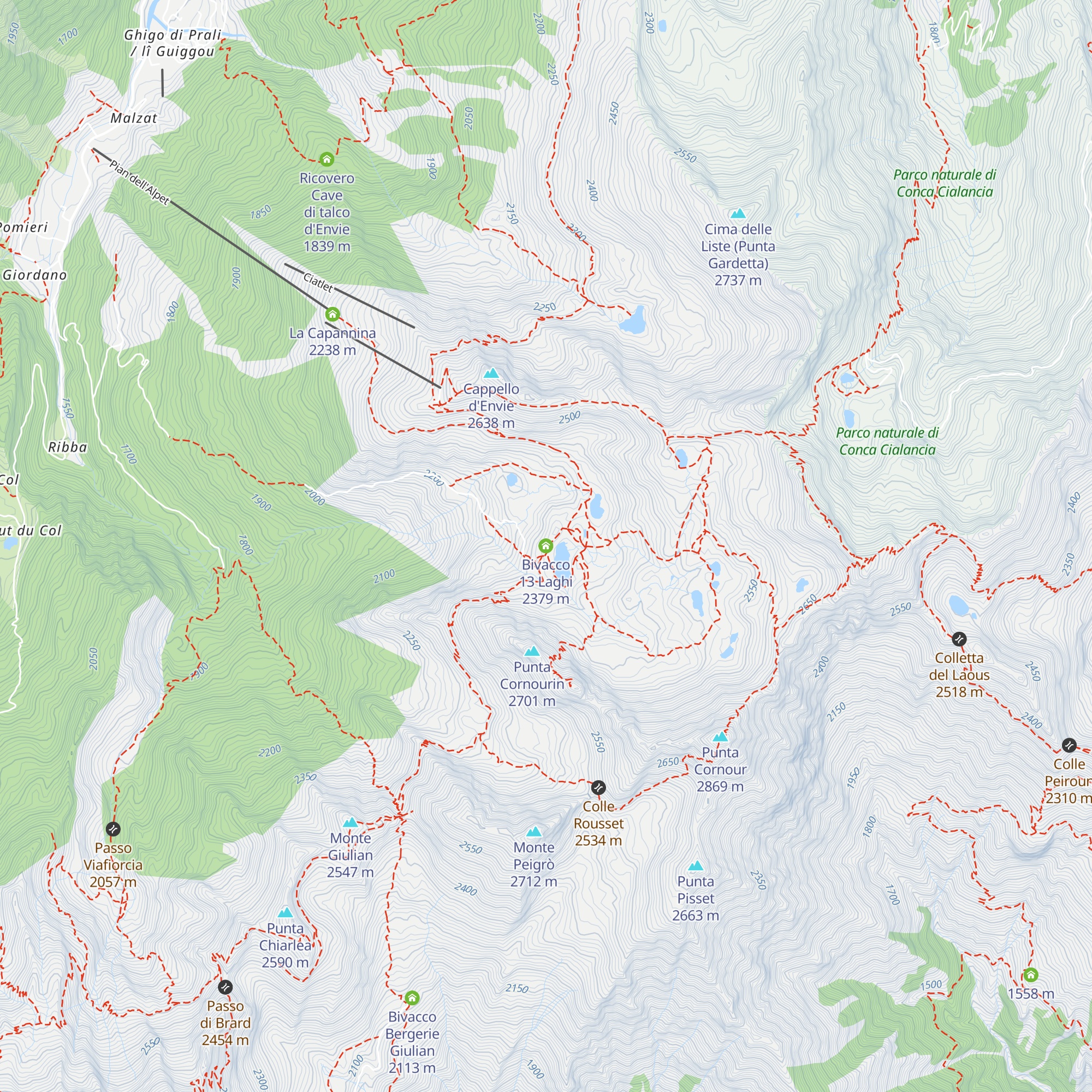 Bivacco 13 Laghi map