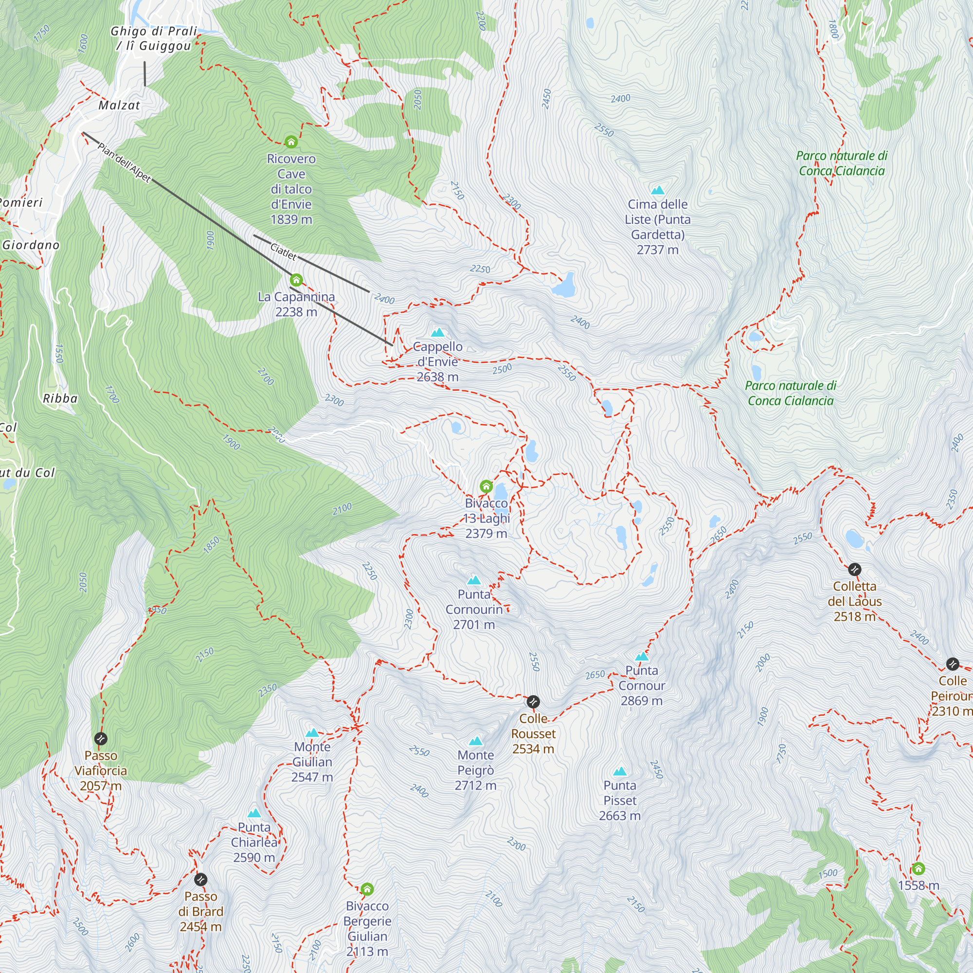 Bivacco 13 Laghi map