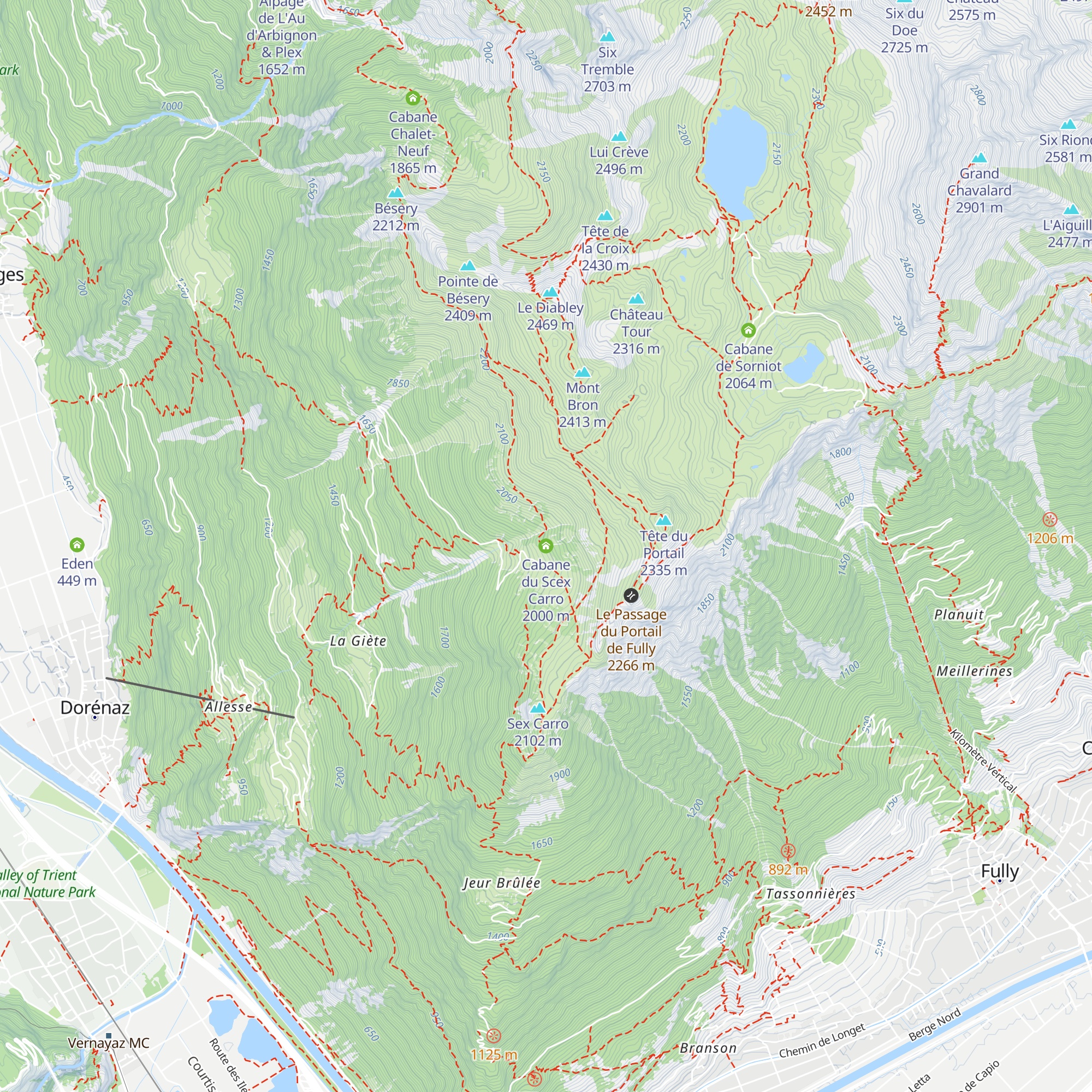Cabane du Scex Carro map
