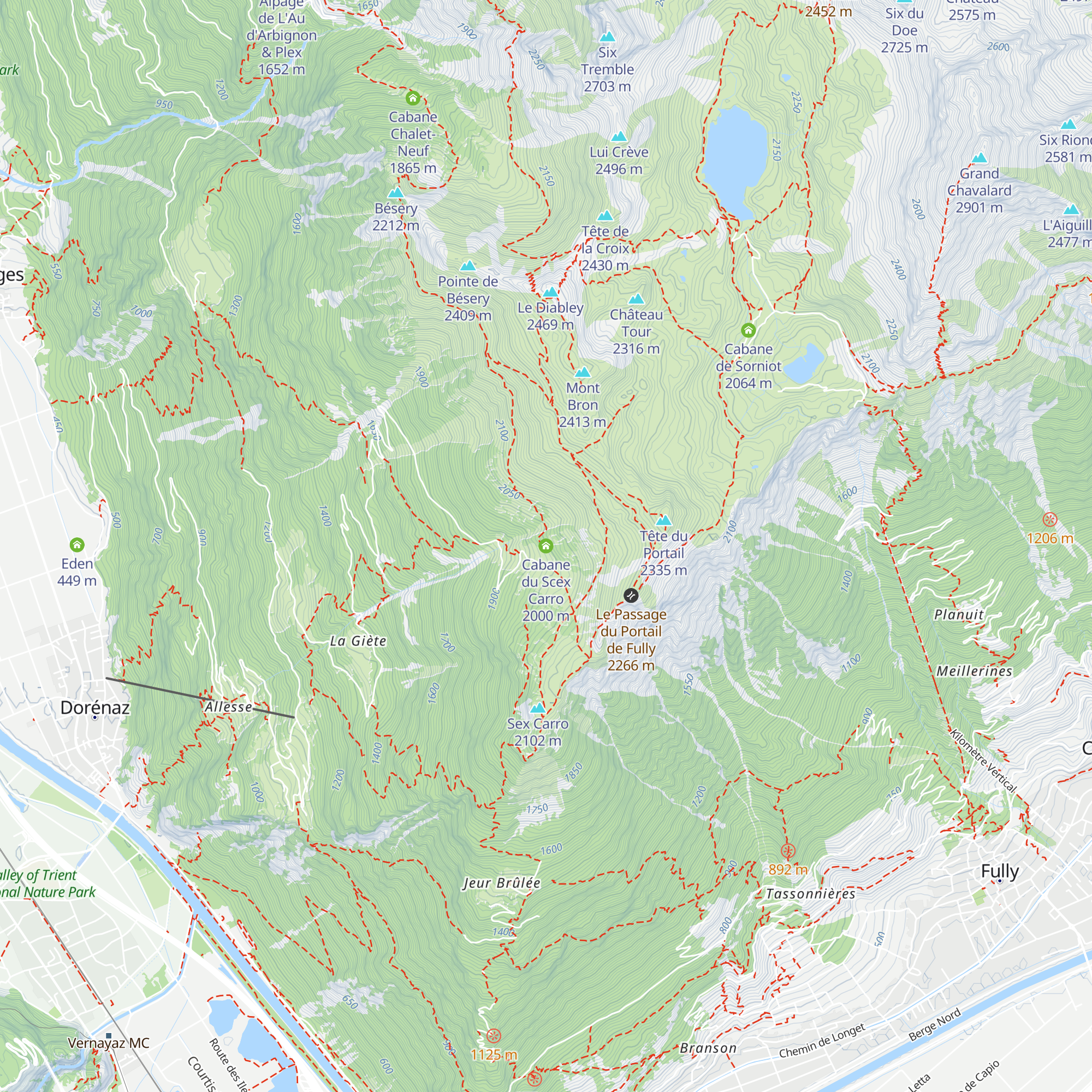 Cabane du Scex Carro map