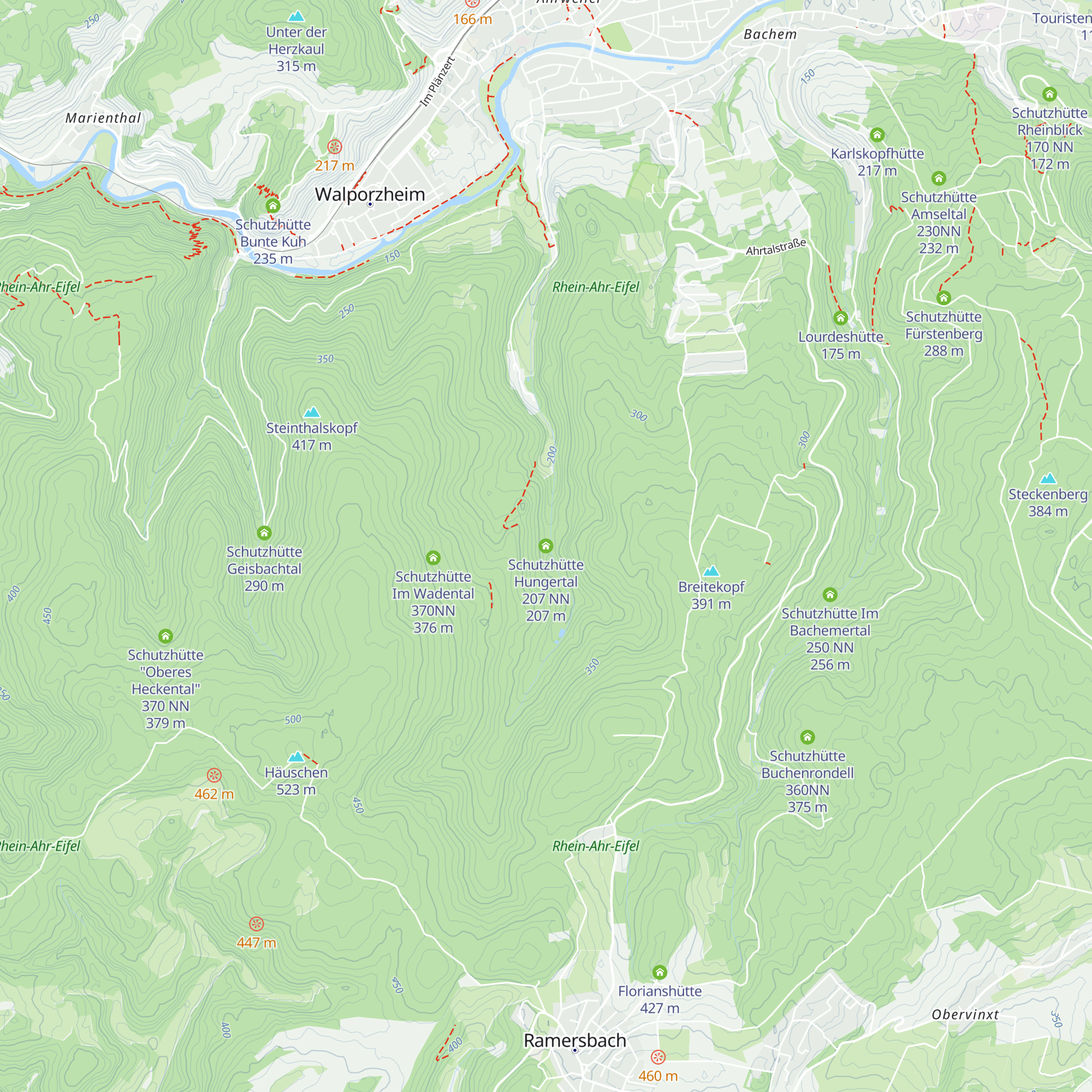 Schutzhütte Hungertal 207 NN map