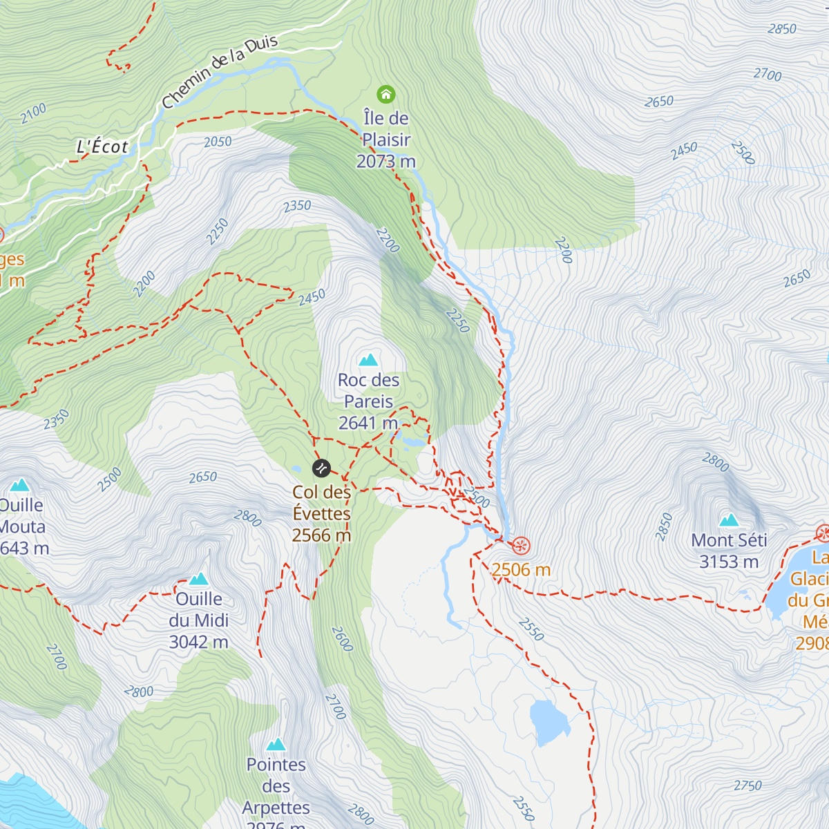 Refuge des Évettes map
