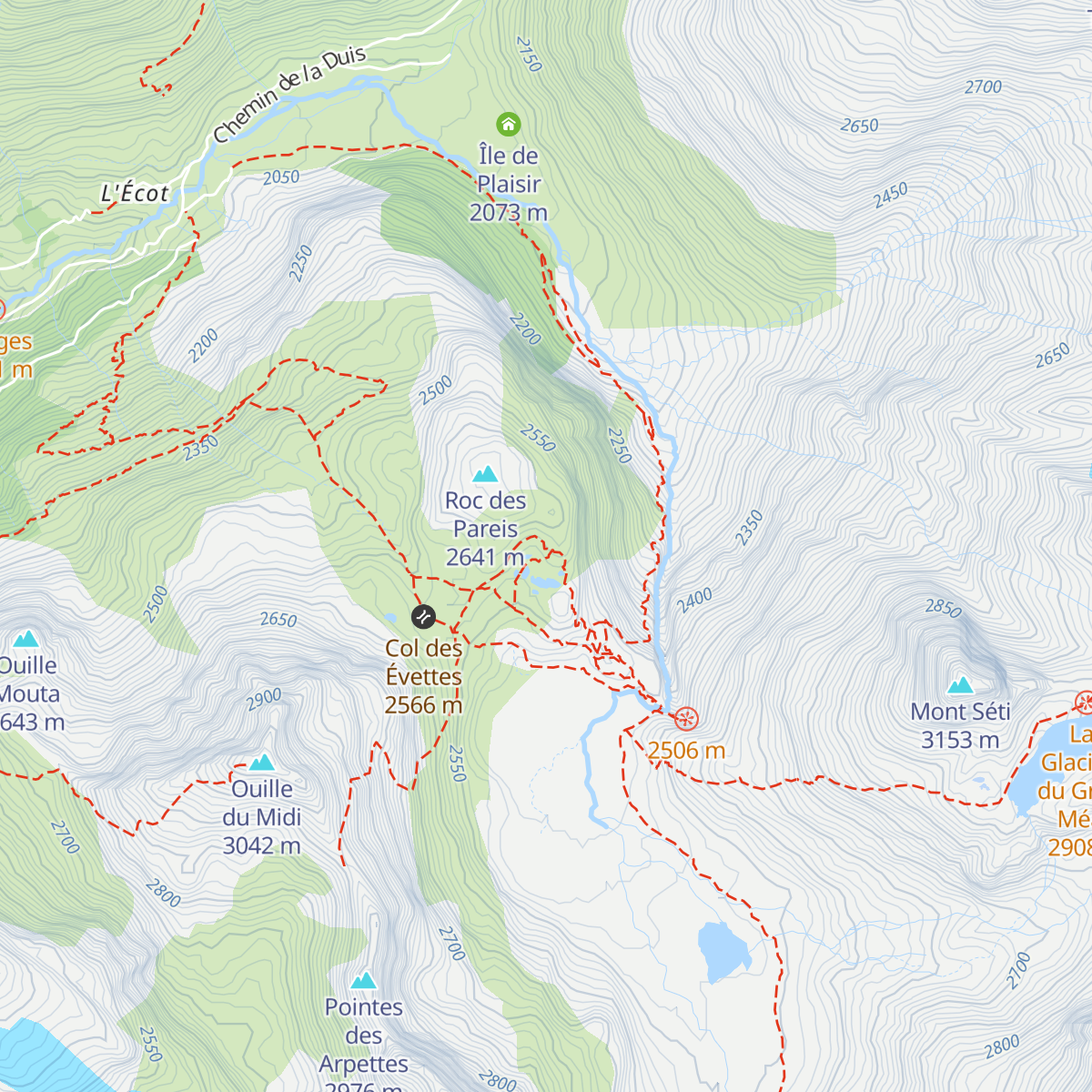 Refuge des Évettes map