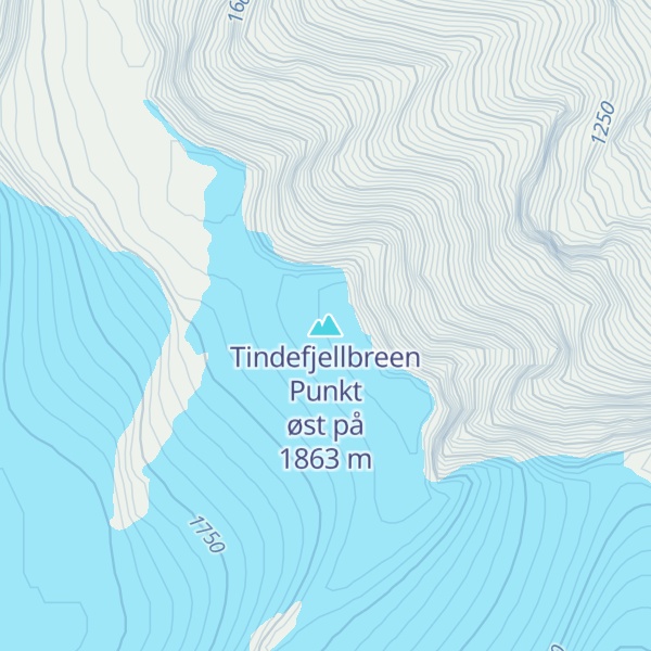 Map of Tindefjellbreen Punkt øst på
