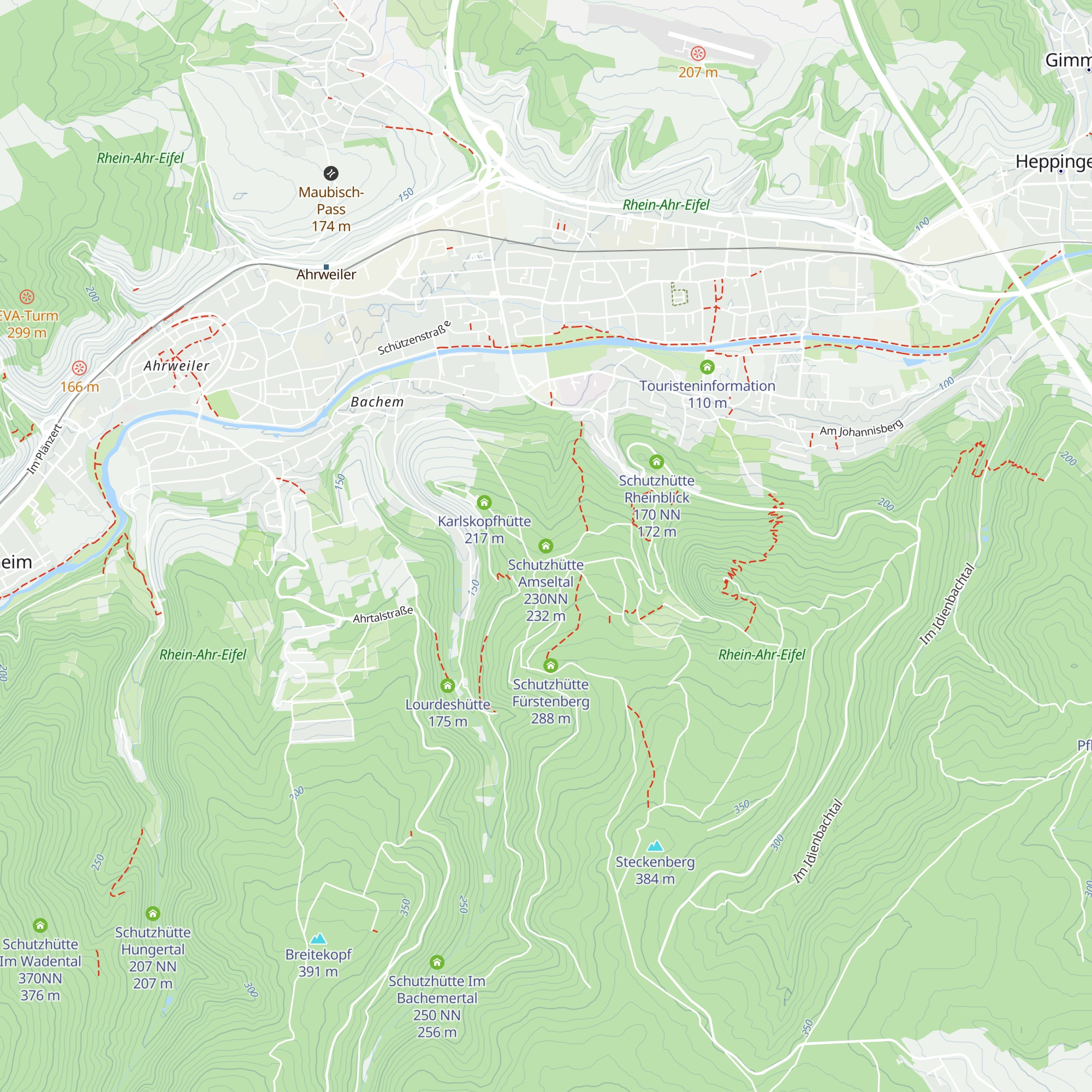 Schutzhütte Amseltal 230NN map