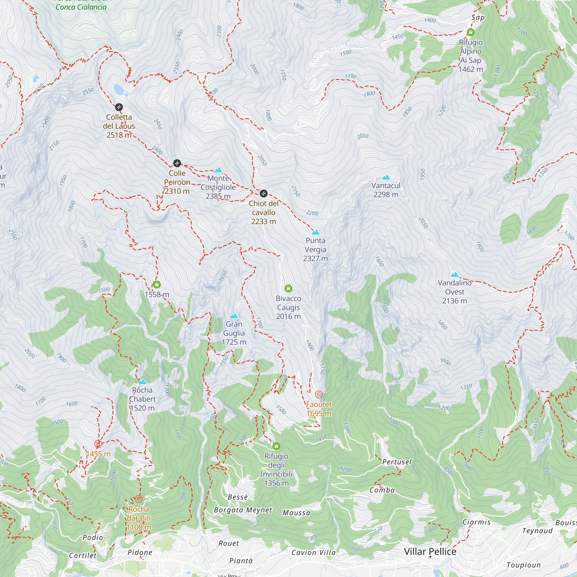 Bivacco Caugis map