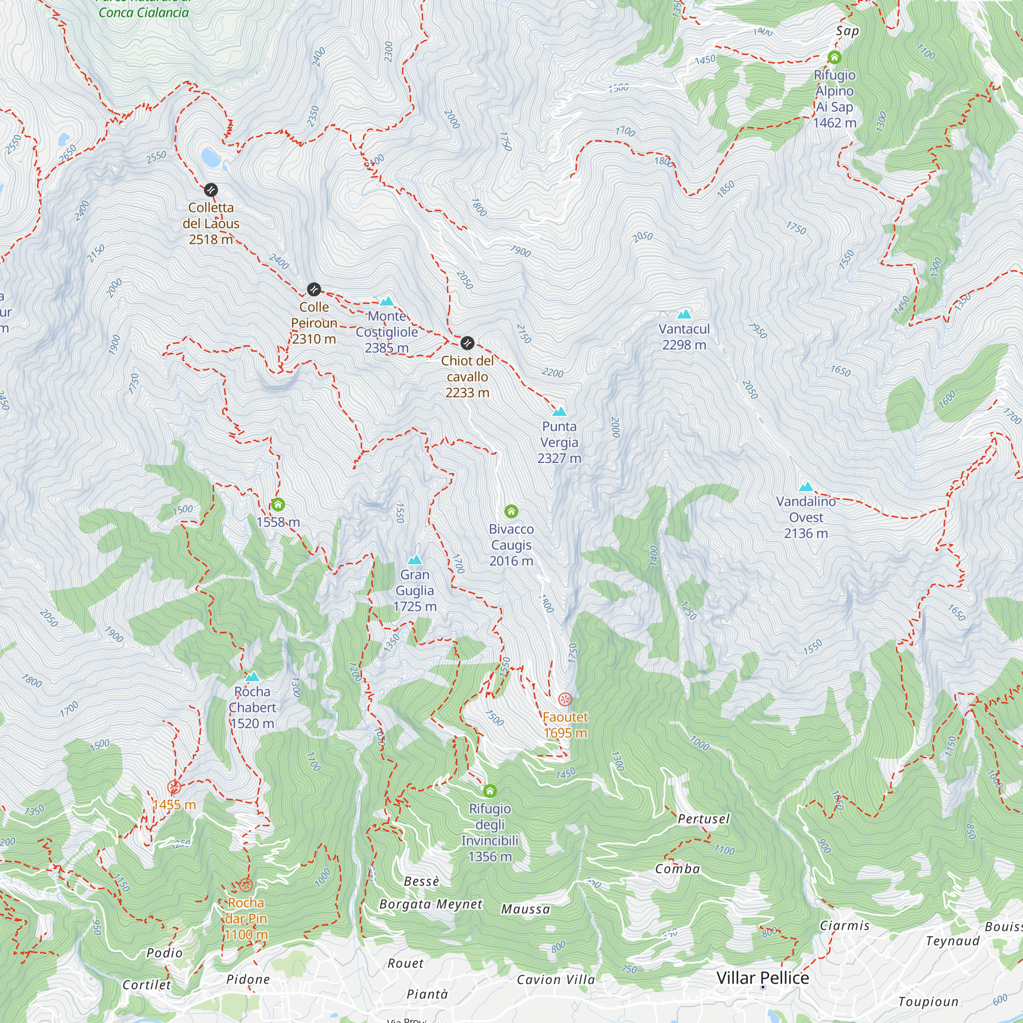 Bivacco Caugis map