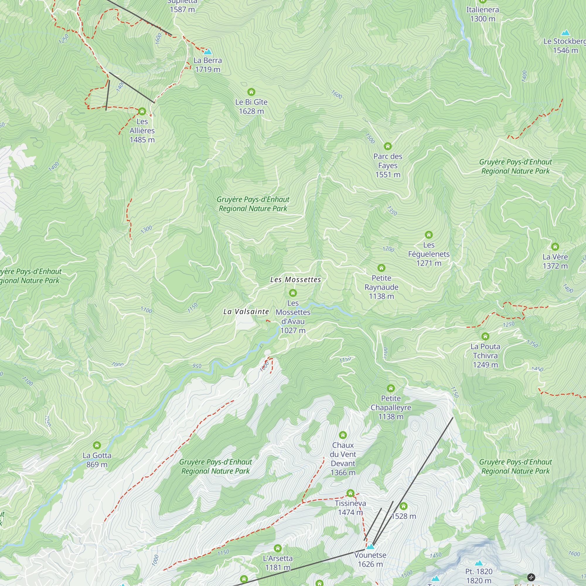 Les Mossettes d'Avau map