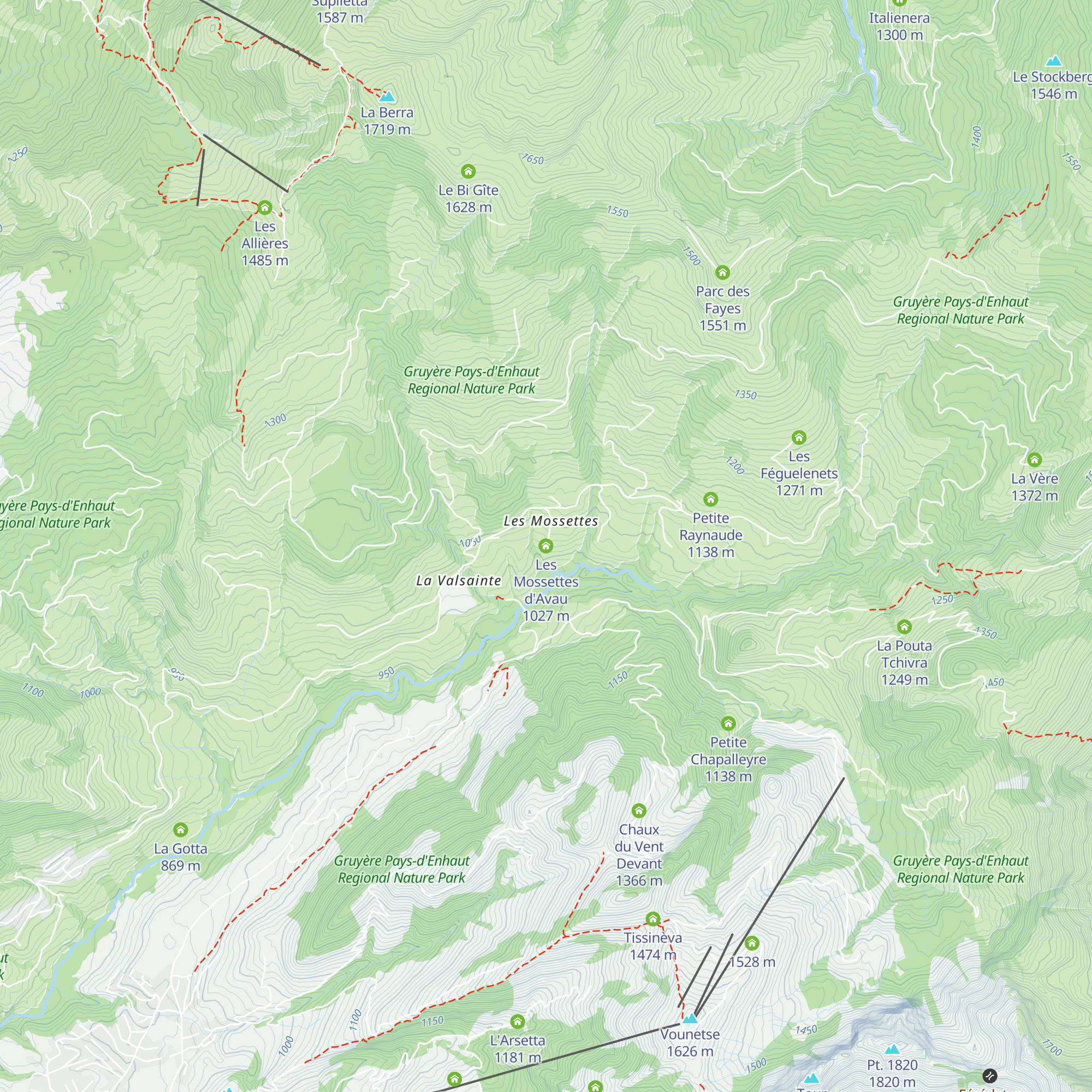 Les Mossettes d'Avau map