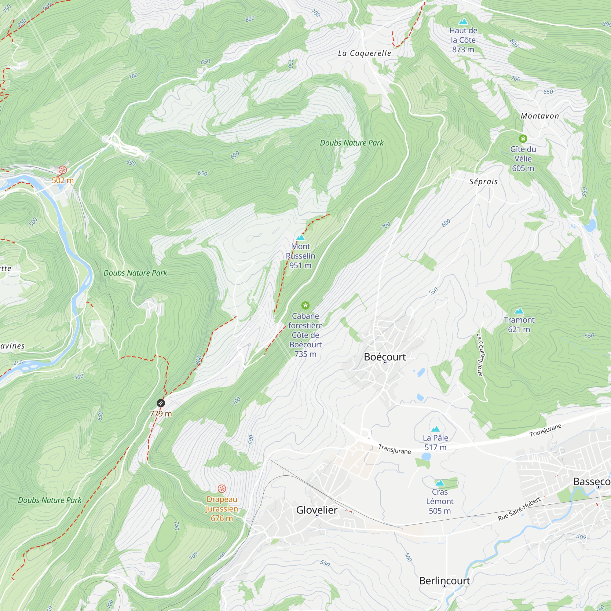 Cabane forestière Côte de Boécourt map