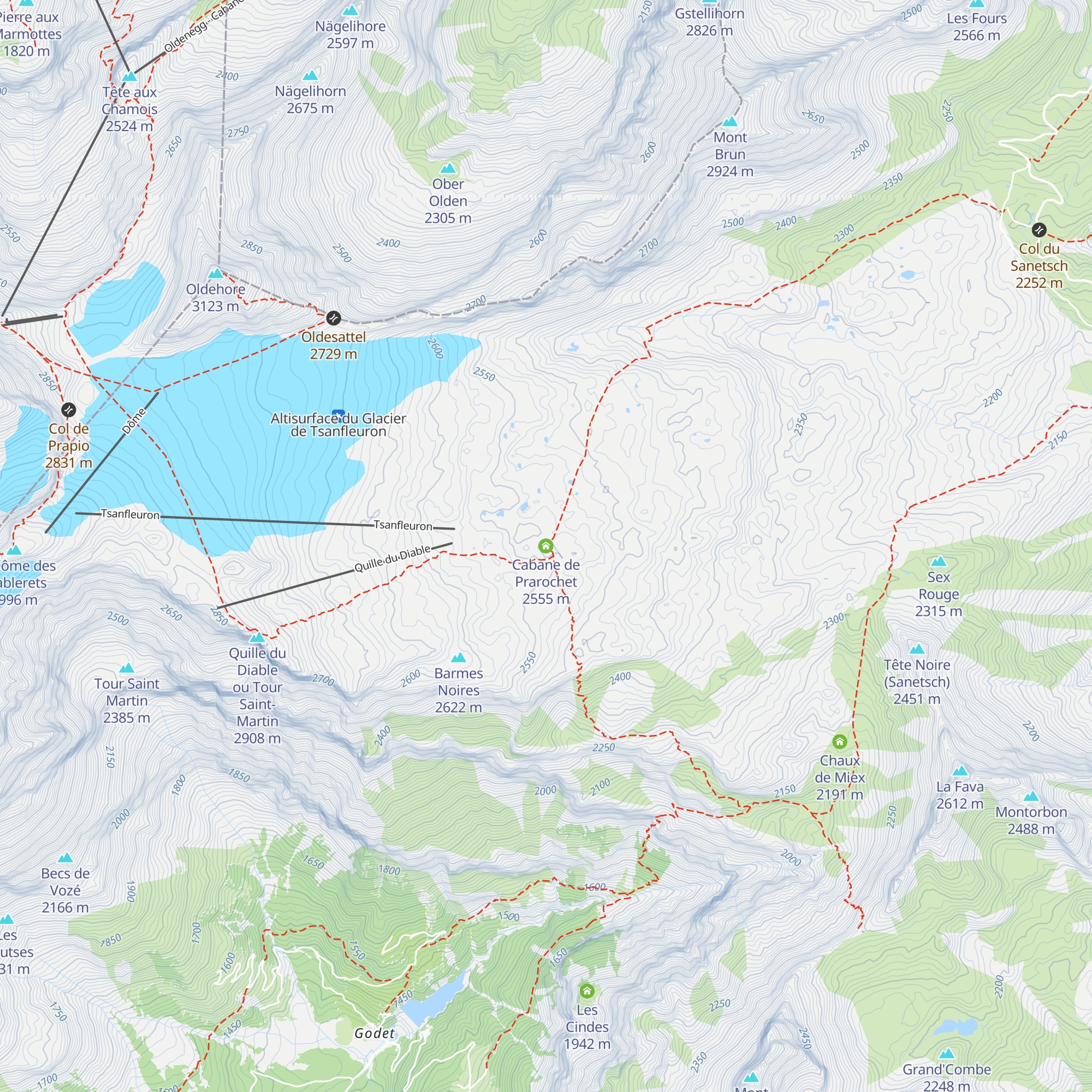 Cabane de Prarochet map
