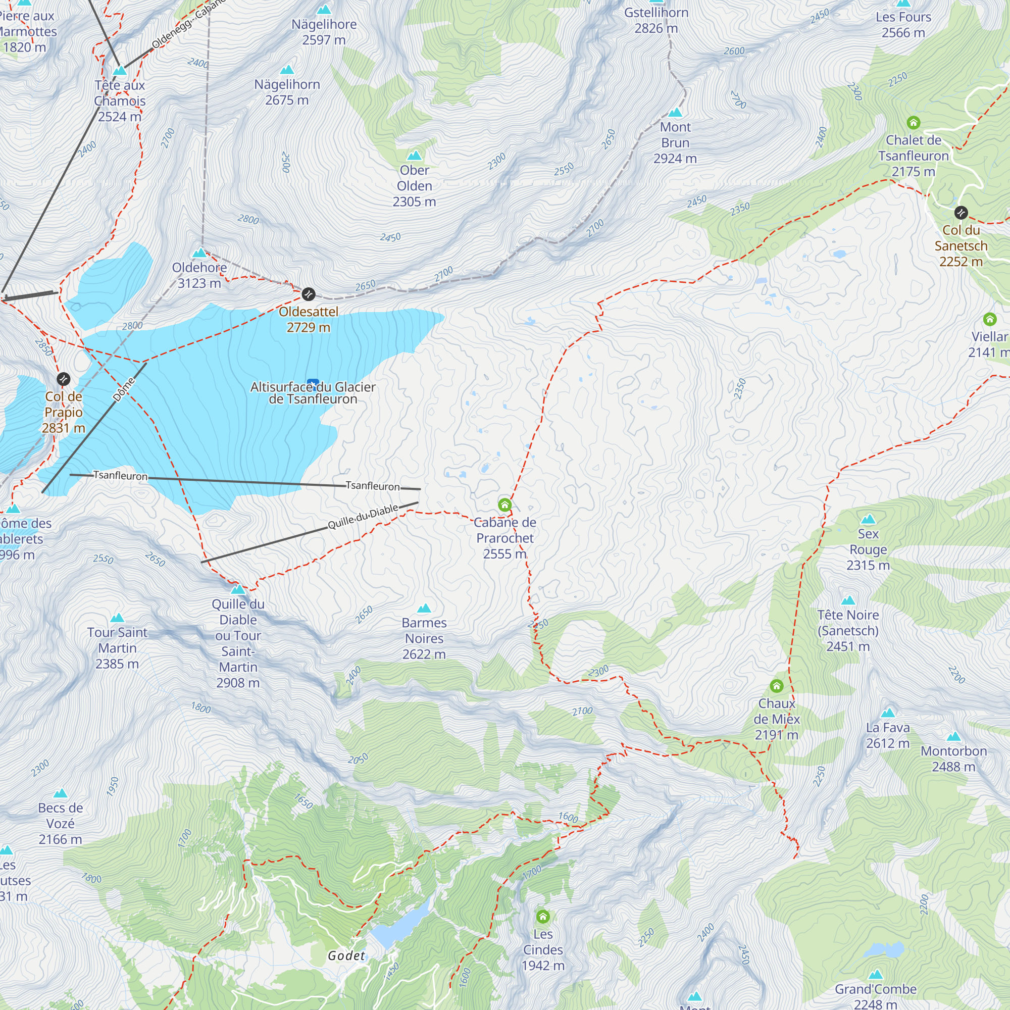 Cabane de Prarochet map