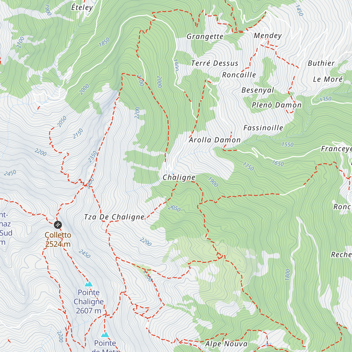 Refuge de Chaligne / Rifugio Chaligne map